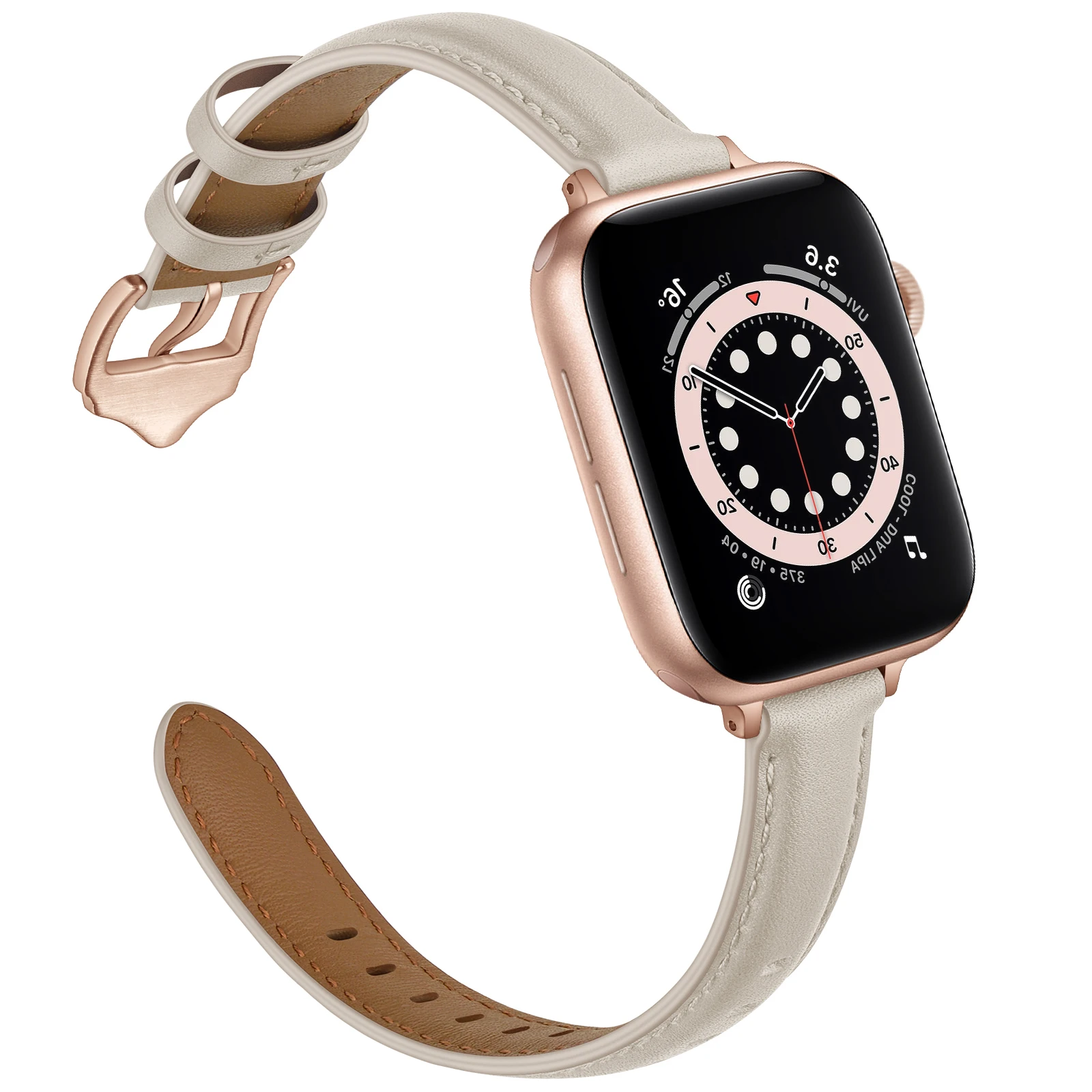 Beige Leather Strap Lady for Apple watch band 38/40/41/42mm 44/45/49mm iwatch series 8765432 rosegold stainless steel buckle