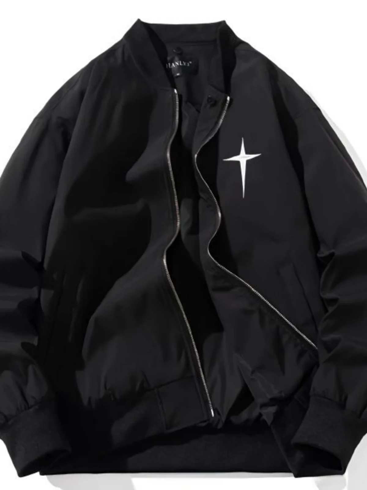 

Loose Faion Outerwear Spring Autumn Jaet Men Women Cross Stitching Pure Color Baseball irt Trendy Top Casual Wear