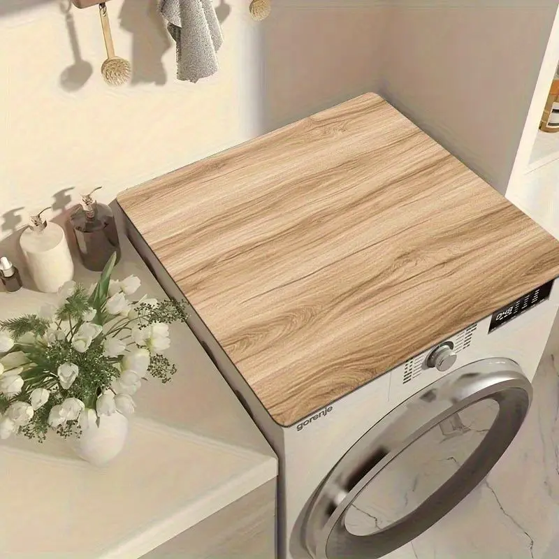 VIKAMA Natural Oak Wood Grain Washing Machine Top Mat Light Timber Texture Minimalist Water Resistant Non Slip Kitchen Balcony