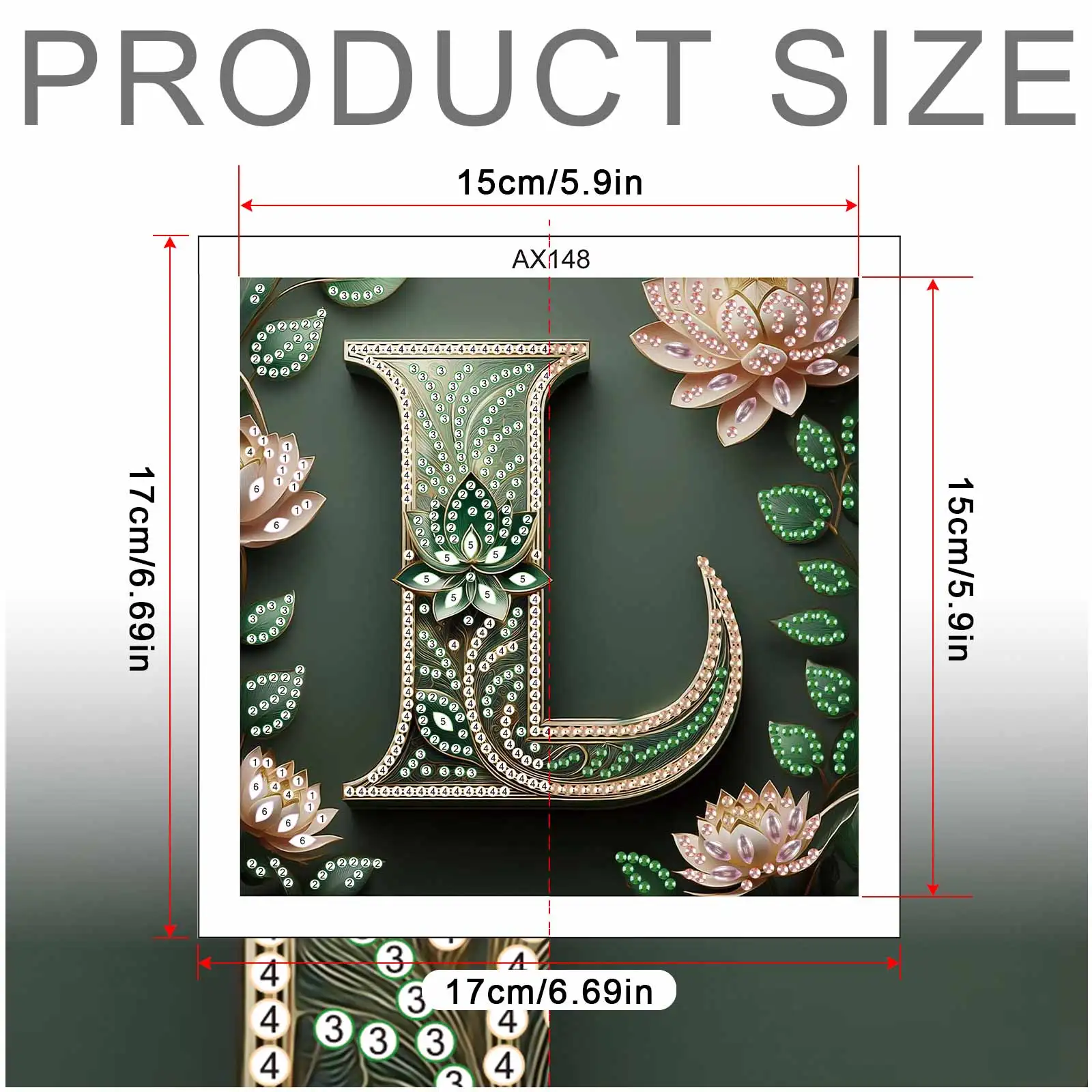 The letter L Special Shape Diamond Art Kits for Beginners,Green Theme Lotus DIY Diamond Painting Kits for Decor Gift 6.69x6.69in