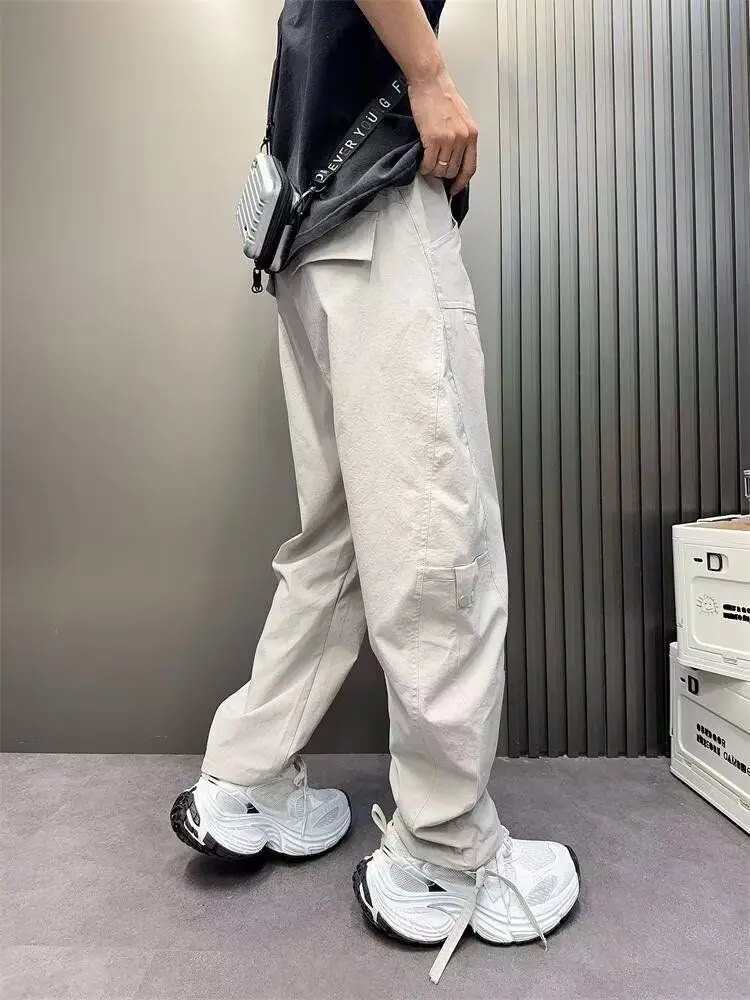 Oversize Hip Hop Spring Summer Straight Cargo Pants for Men Techwear Luxury Loose Korean Style Designer Cotton Long Trousers Man