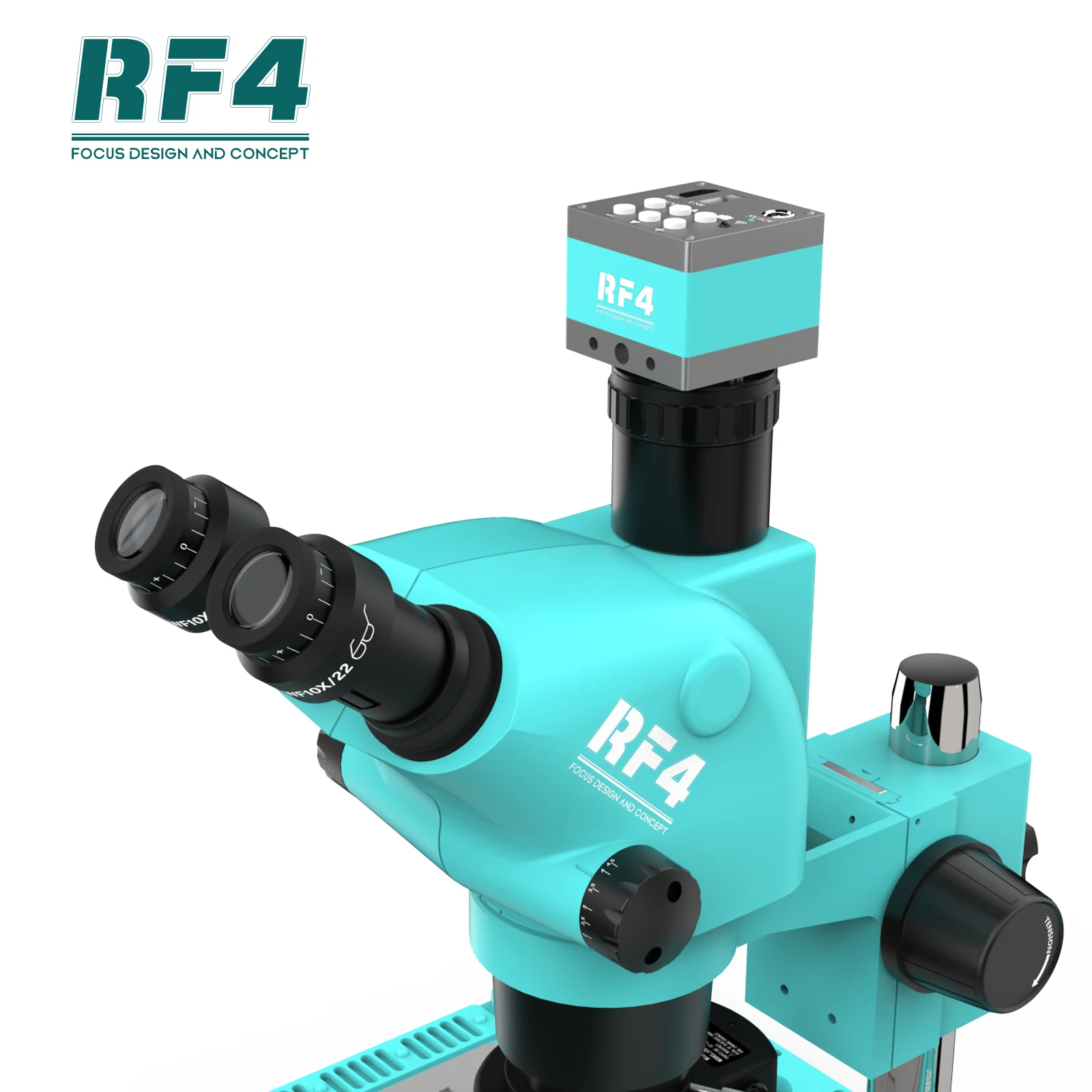 RF4 HDMI 6.5X-65X three eye microscope 2K camera aluminum alloy large base LCD circuit welding continuous zoom RF6565TVD2-2KC2