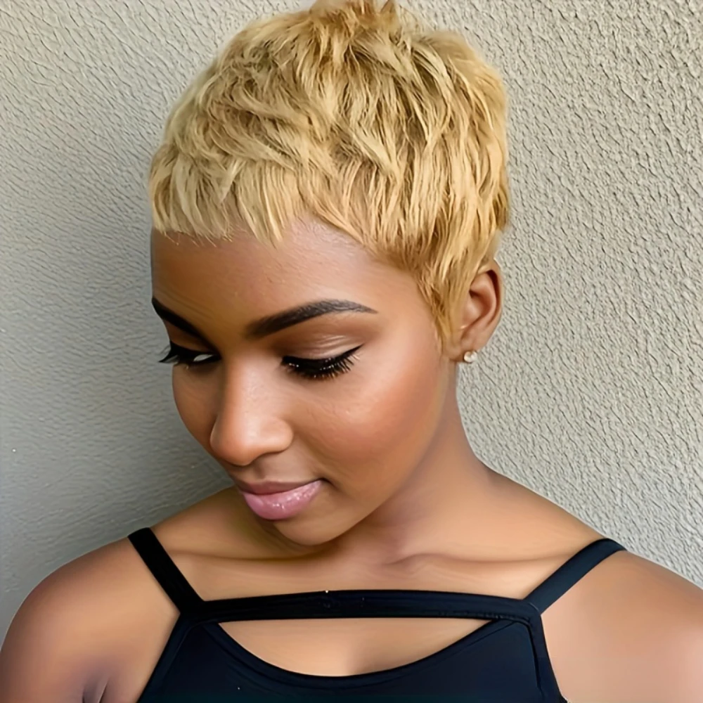 150% Density 4 Inch Pixie Cut Wig Short Human Hair Wigs For Women Full Machine Made Wig