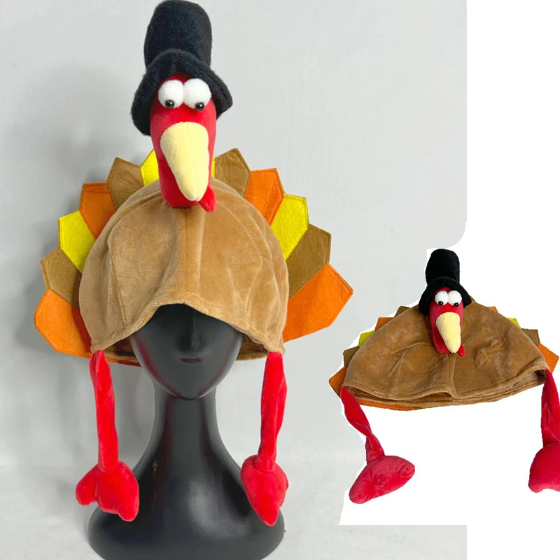 新しいユニセックスかわいい感謝祭の装飾七面鳥の帽子クリエイティブで快適なユニセックスソフトロールプレイングフォトキャップ誕生日パーティーコスチューム