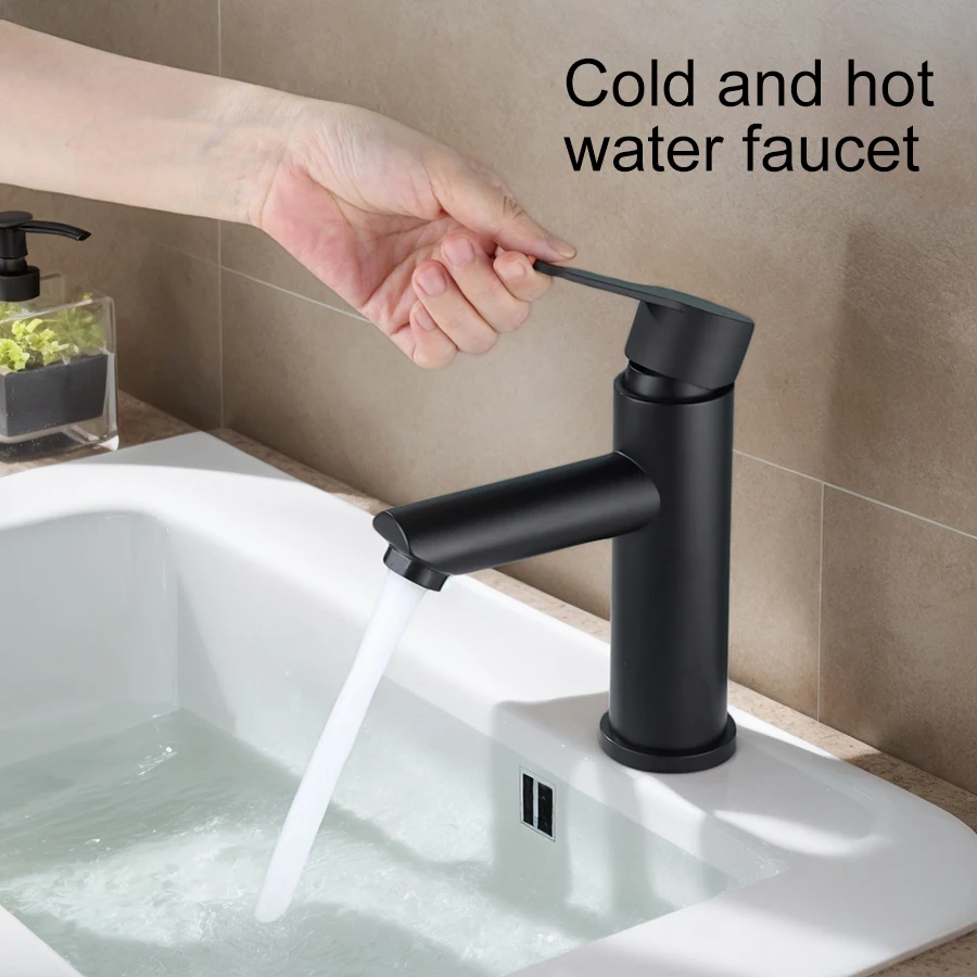 

1 Set of Round Black Stainless Steel Basin Faucet for Hot and Cold Water, 17.5Cm/6.89In Height, Touch-Type Bathroom Sink Under-Counter Faucet, Simple Design, Modern Bathroom Washbasin Faucet