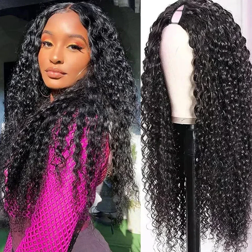 

100% Human Hair No Glue Natural V Part Wigs Upgrade Kinky Curly Deep Wave V Part Brazilian Remy Hair 200% High Density For Women
