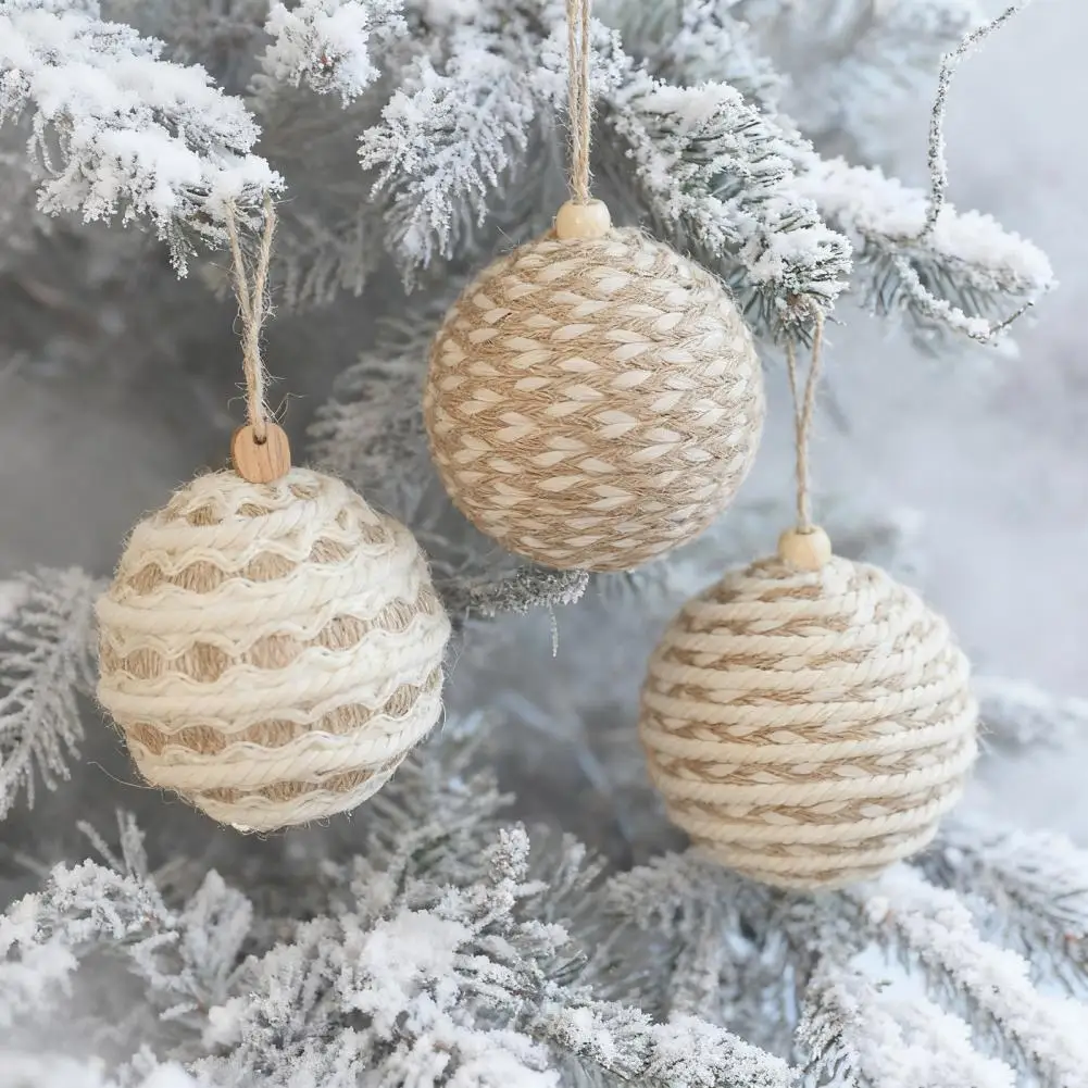 Linen Design Christmas Ball Ornament Rustic Distressed Xmas Tree Hanging Ball Farmhouse Christmas Ball Set Home Decoration