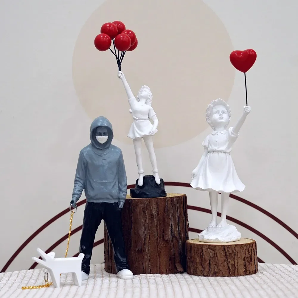 Dropshopping Banksy Sculpture Collection Flower Thrower Statue Pop Art Modern Balloon Girl Figurine Office Home Decoration