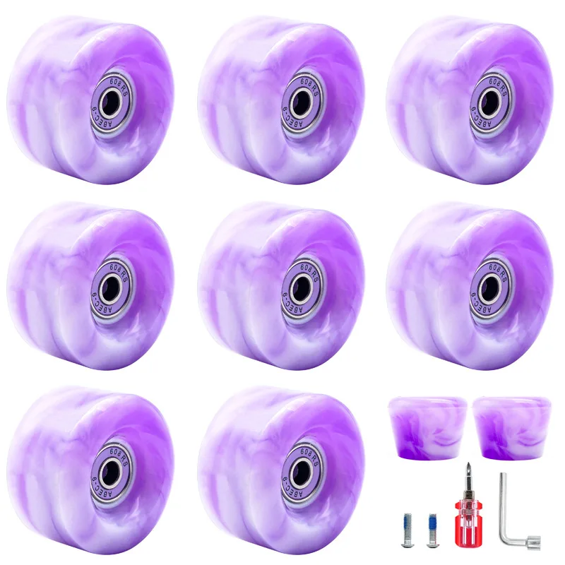 8 Pack 32 x 58 mm 82AQuad Roller Skate Wheels with Bearing 2 Toe Stoppers for Double Row Skating Replacment Accessories