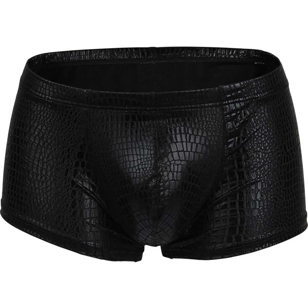 Men Underwear Snake Imitation Leather Boxer Shorts U Convex Pouch LowWaist Trunk Male Lingerie Sexy Shorts U Convex Pouch