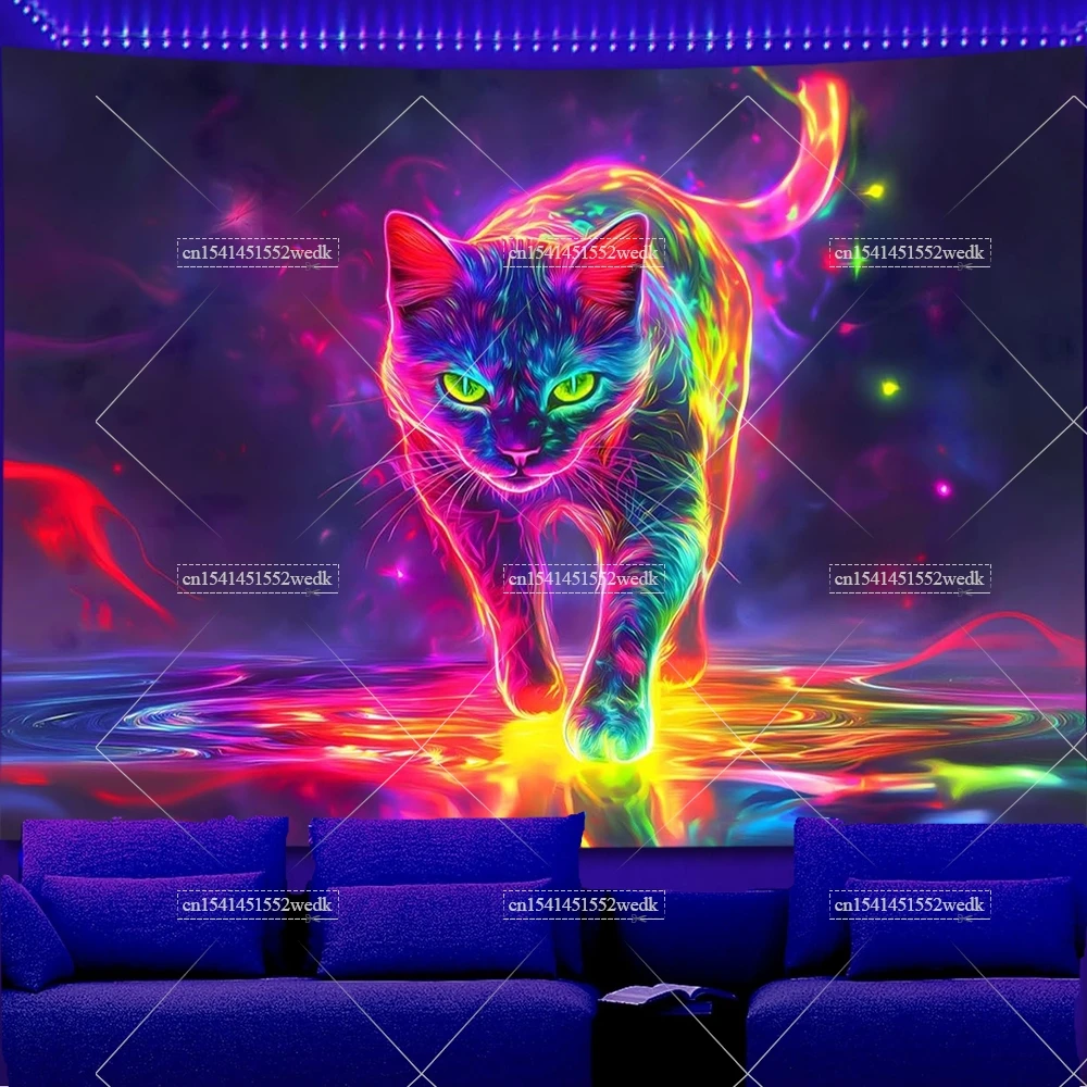 Blacklight Tapestry Lion Glow In The Dark UV Reactive Animals Tiger Black Light Neon Tapestrys Aesthetic Fluorescent Tapestries