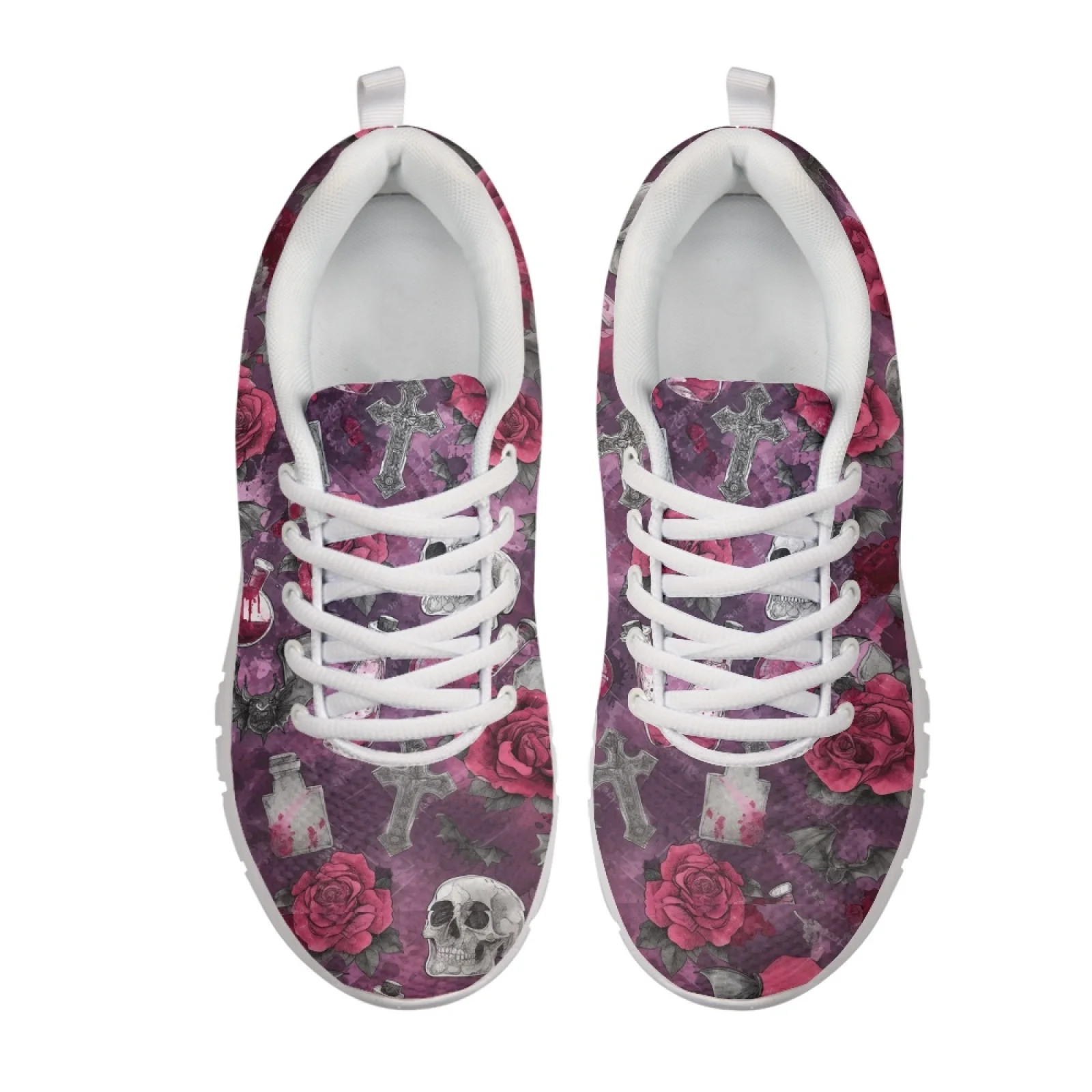 Coloranimal Breathable Lightweight Travel Shoes for Women Womens Sneakers Running Athletic Shoes for Tennis Gothic Skull Rose