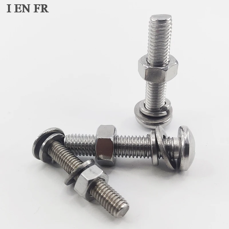 1-50Pcs GB818 Standard M2-M10 Phillips Pan Head Screw Bolts 304 Stainless Steel Round Head Lengthened Screws with Nut Washer