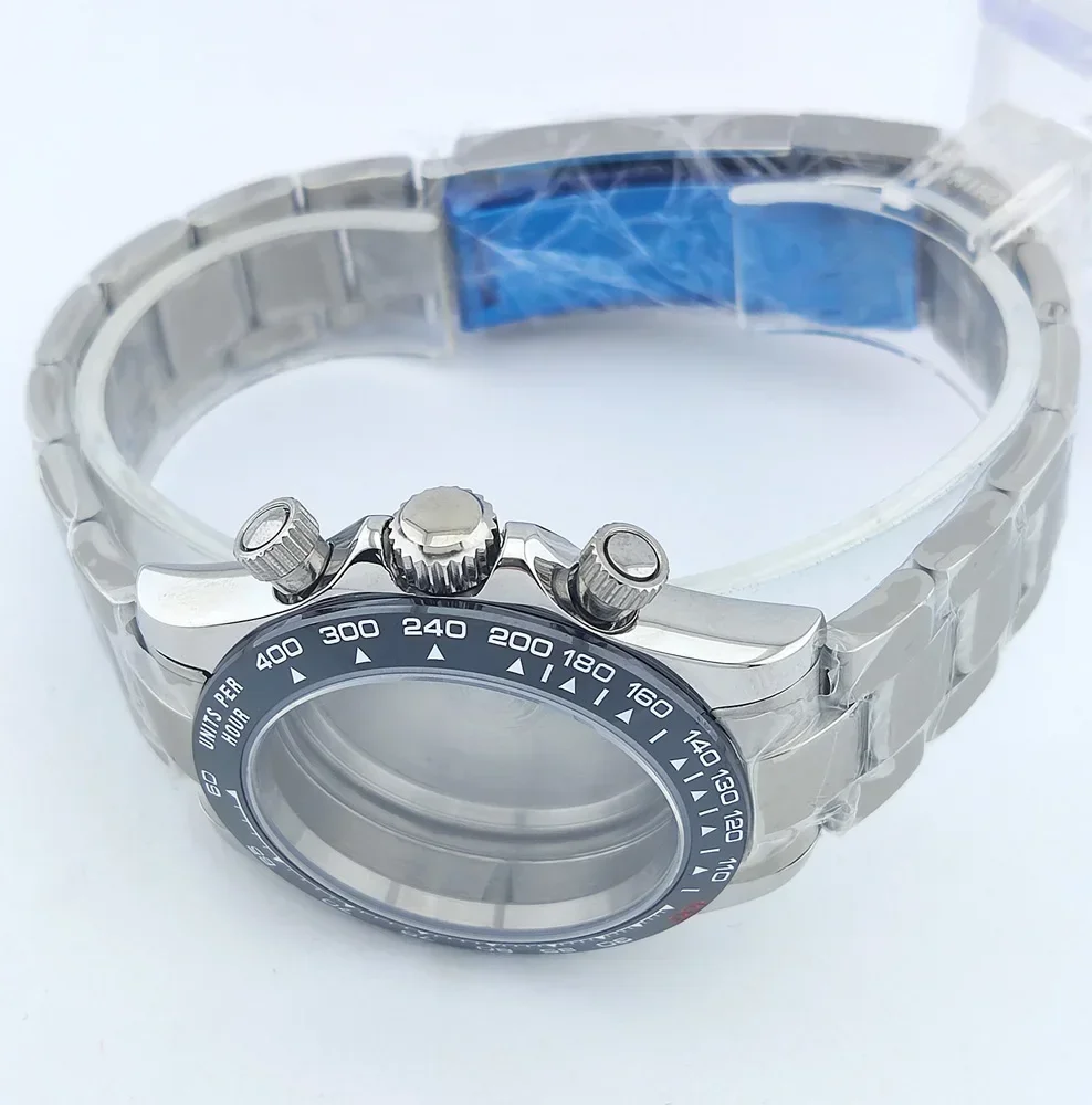 39mm Watch Case VK63 Case Stainless Steel Band Strap Sapphire Glass MOD Parts For Daytona Japan Quartz Chronograph VK63 Movement