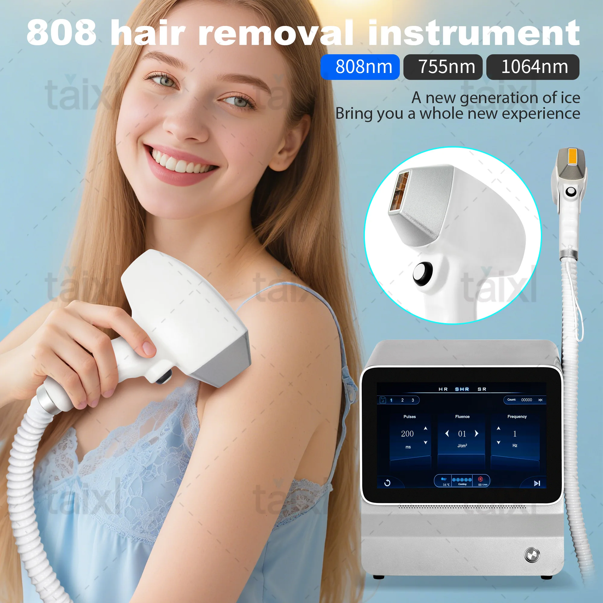 

Portable 808 755 Alexandrite Device 3 Waves Permanent Professional Diode Ice Titanium Laser Body Hair Removal Machine