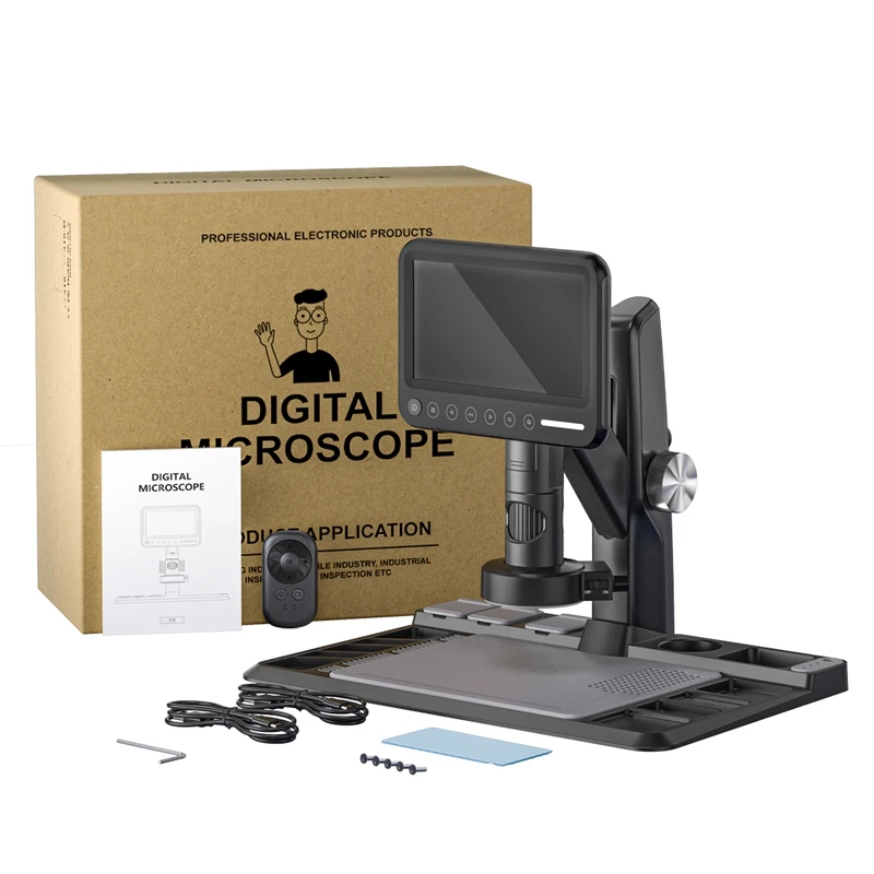 1600X Digital Microscope 12MP HD Screen LED Parfocal Lens Magnifier Maintenance Workbench Repair Tools Connect PC Remote Control