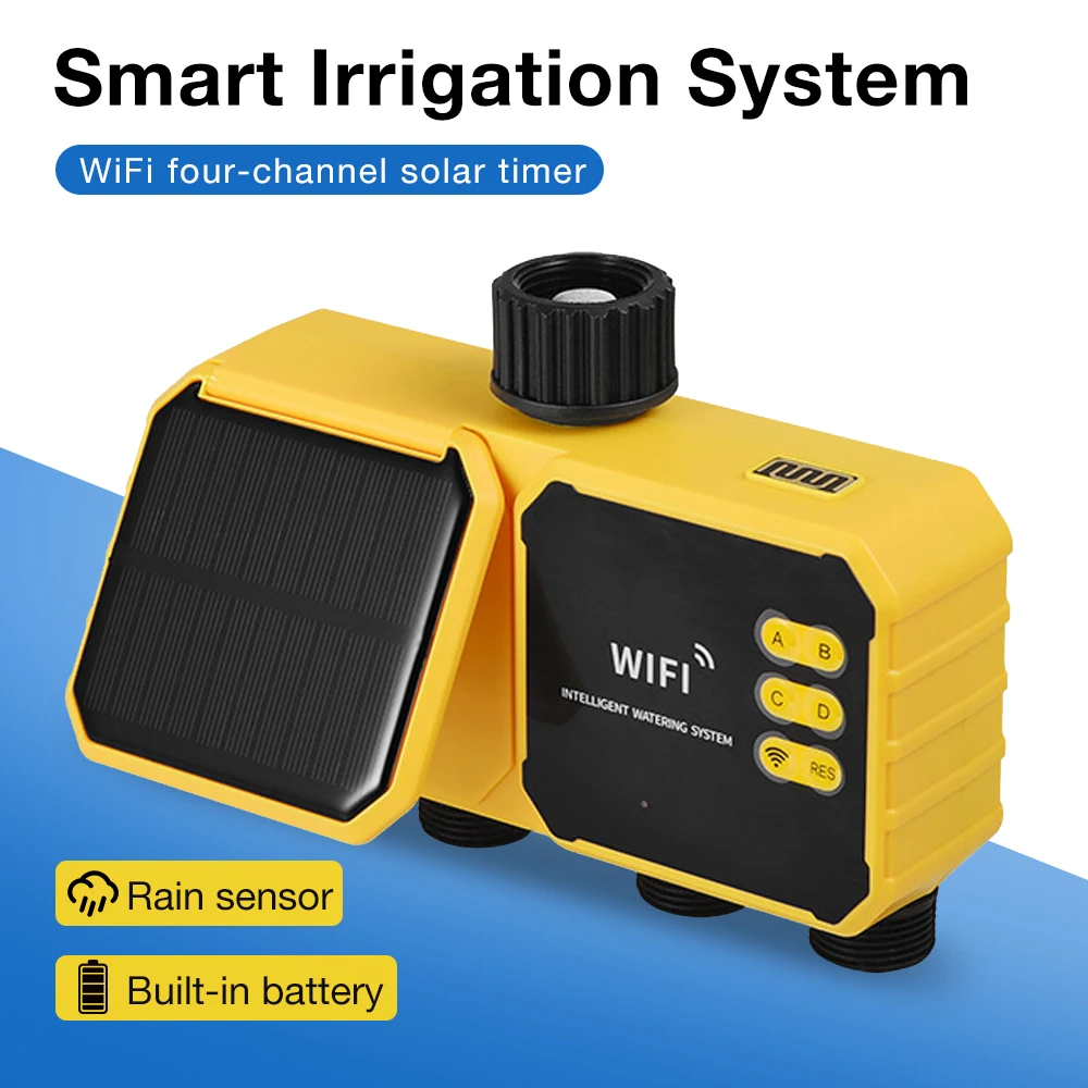 New Design Wifi Solar 4 Outlets Solar Valve Watering Timer Garden Timing Irrigation Automatic Control Solar System Valve