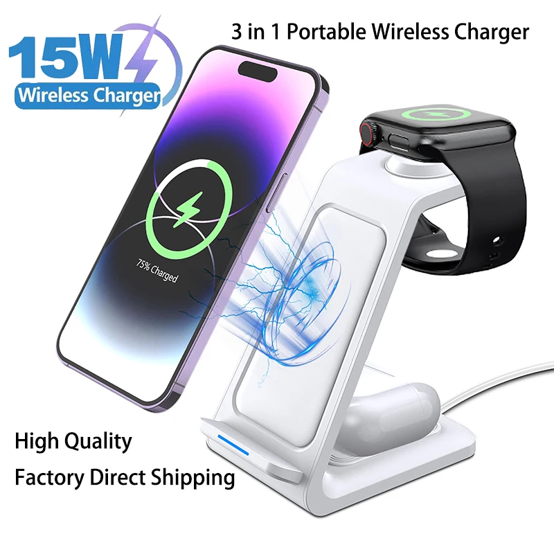 Three-in-one Travel Magnetic Wireless Charger Suitable For iphone Watches Mobile Phone For Headphones Wireless Fast Charging