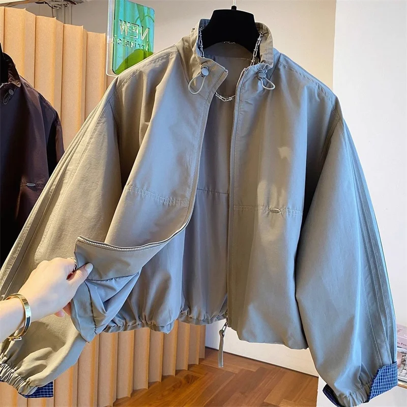 موضة الخريف خندق معطف المرأة شيك فضفاض عادية كل مباراة معطف قصير المرأة طويلة الأكمام سترة واقية السيدات ملابس خارجية #2