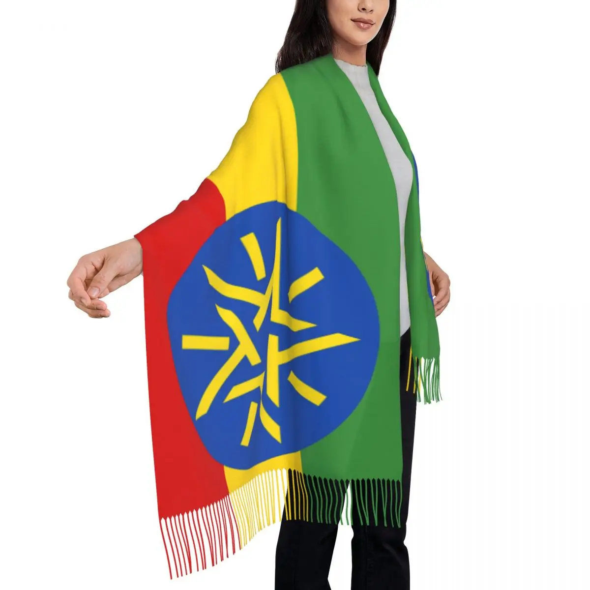 Bandeira longa da Etiópia para mulheres, xale de borla quente e macio, envoltório, lenço curdo, fêmea, inverno