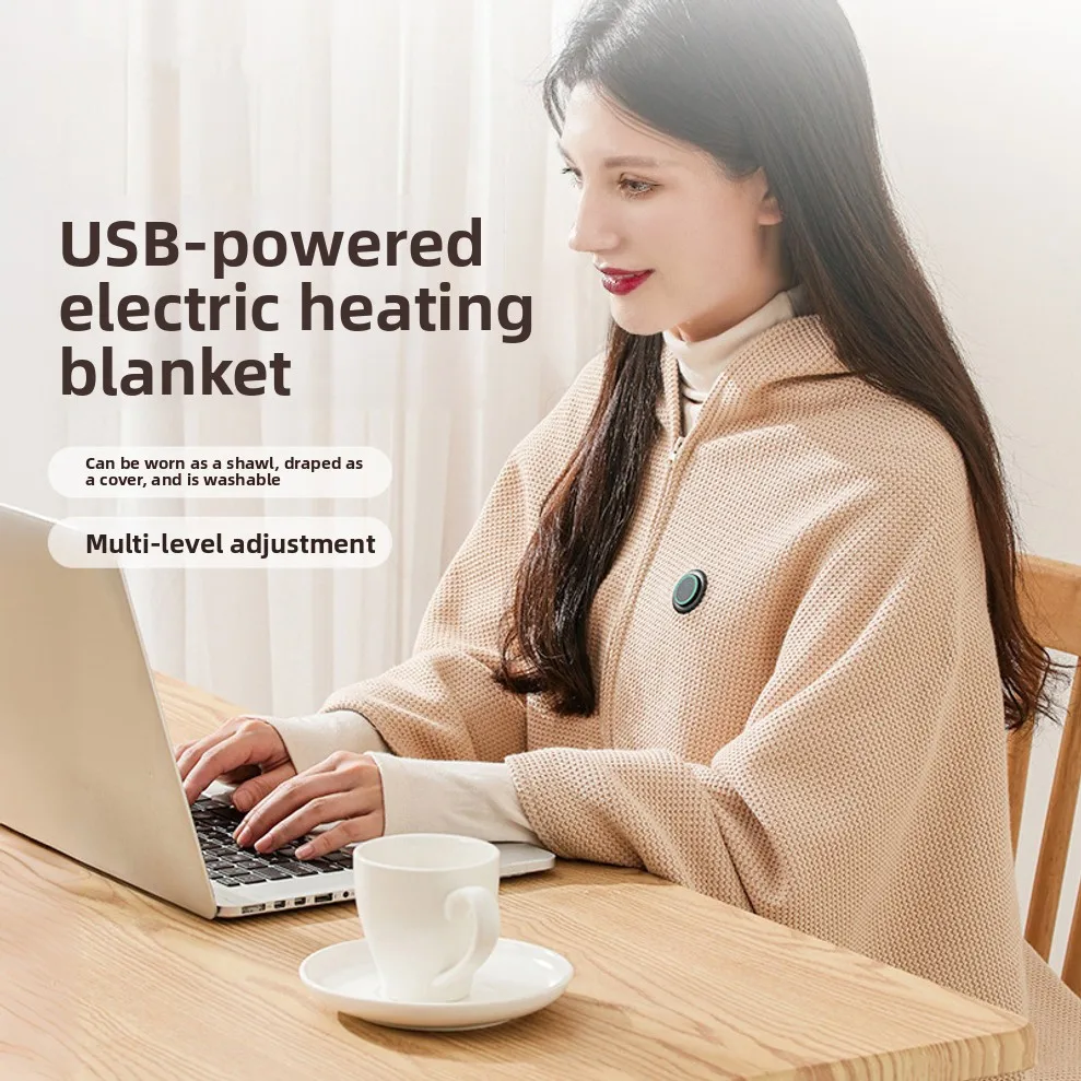 Graphene USB Heating Shawl 3 Levels Washable Electric Warm Blanket for Office Car Camping Outdoor