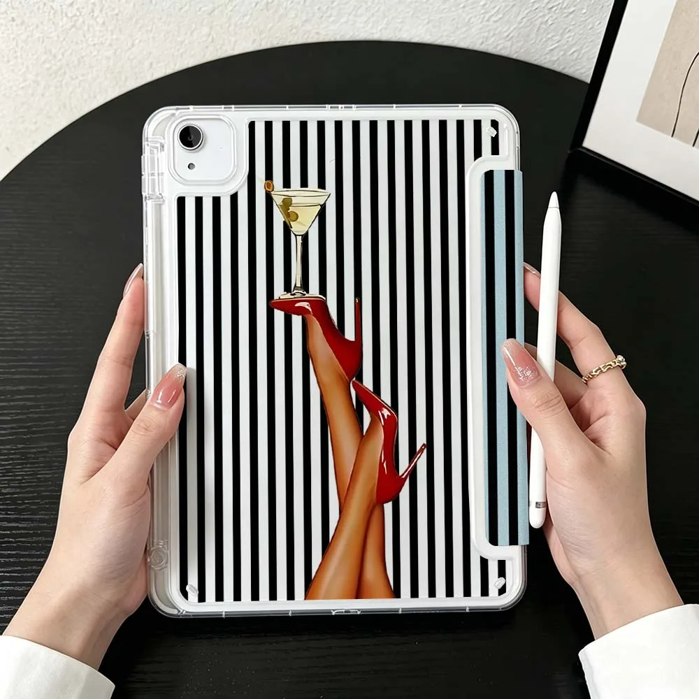 Pink Bikini On Line Girl For iPad Mini Pro Air 5 6 7 8 9 10th 11th 11 9.7 10.9 13 inch Transparent Y-Shaped Folding Tablet Case