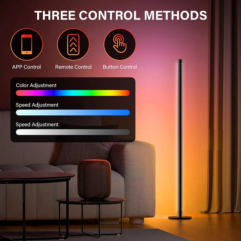 Smart RGB Floor Lamp Bar 120cm APP Remote Control USB Colorful LED Floor Lamp with Music Sync Modern Corner Atmosphere Light