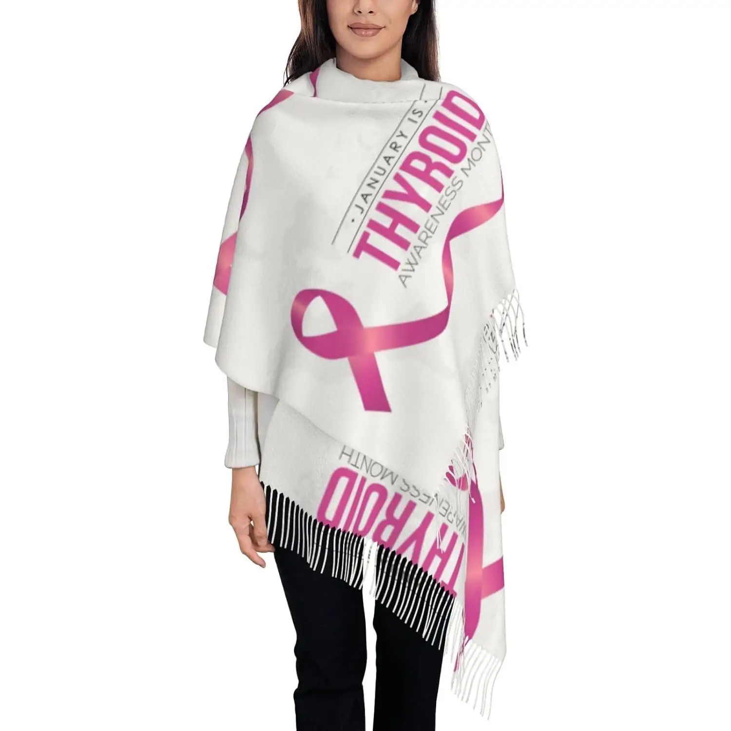 

Мисяц осведомленности заболеваний, шарф с кисточками, модные шарфы с бахромой, классический зимний теплый шарф-шаль, подарки