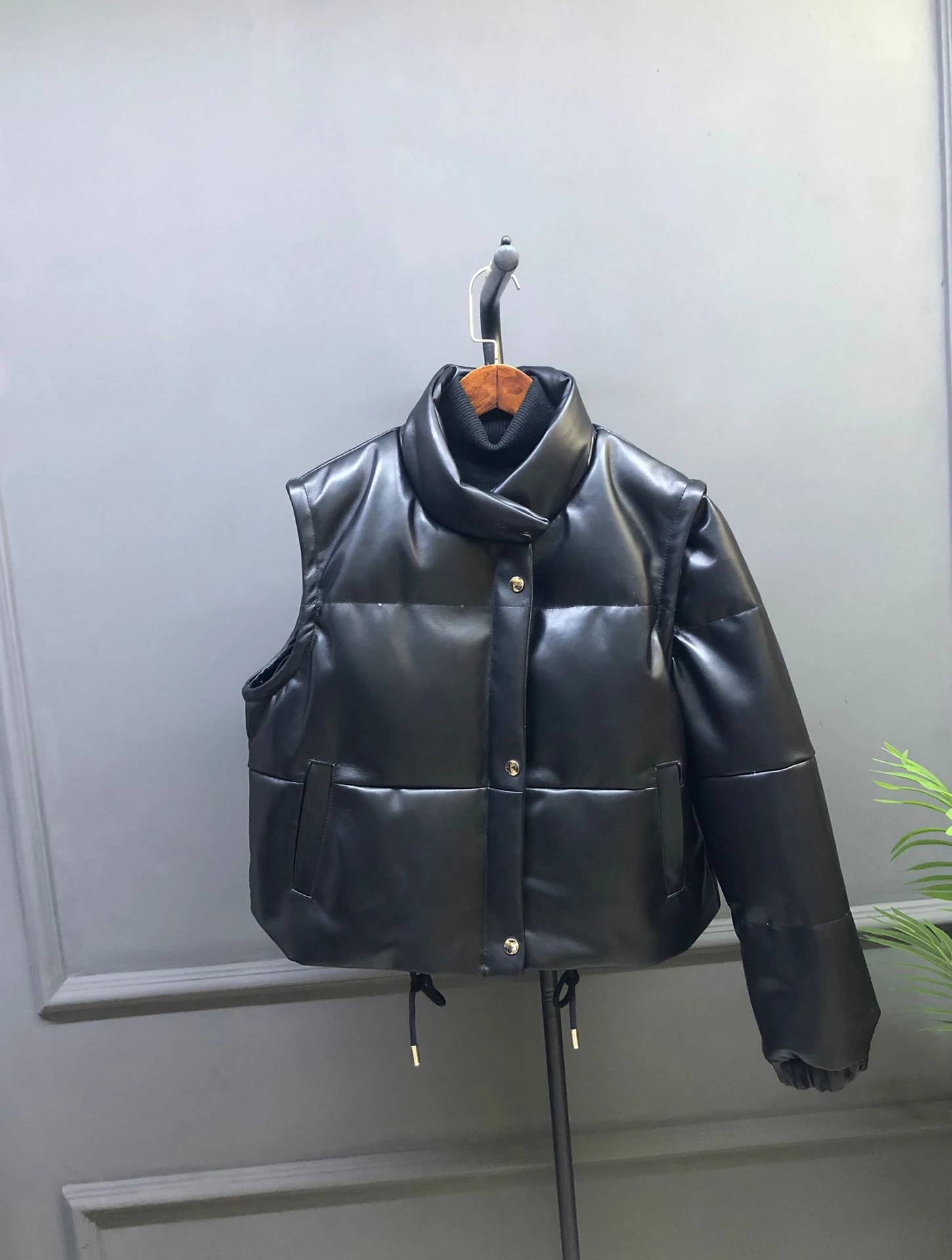 Echt leer of pufferjas Dames losse ritssluiting Afneembare schapenvachtjas Casual leren jas Warmte-rits