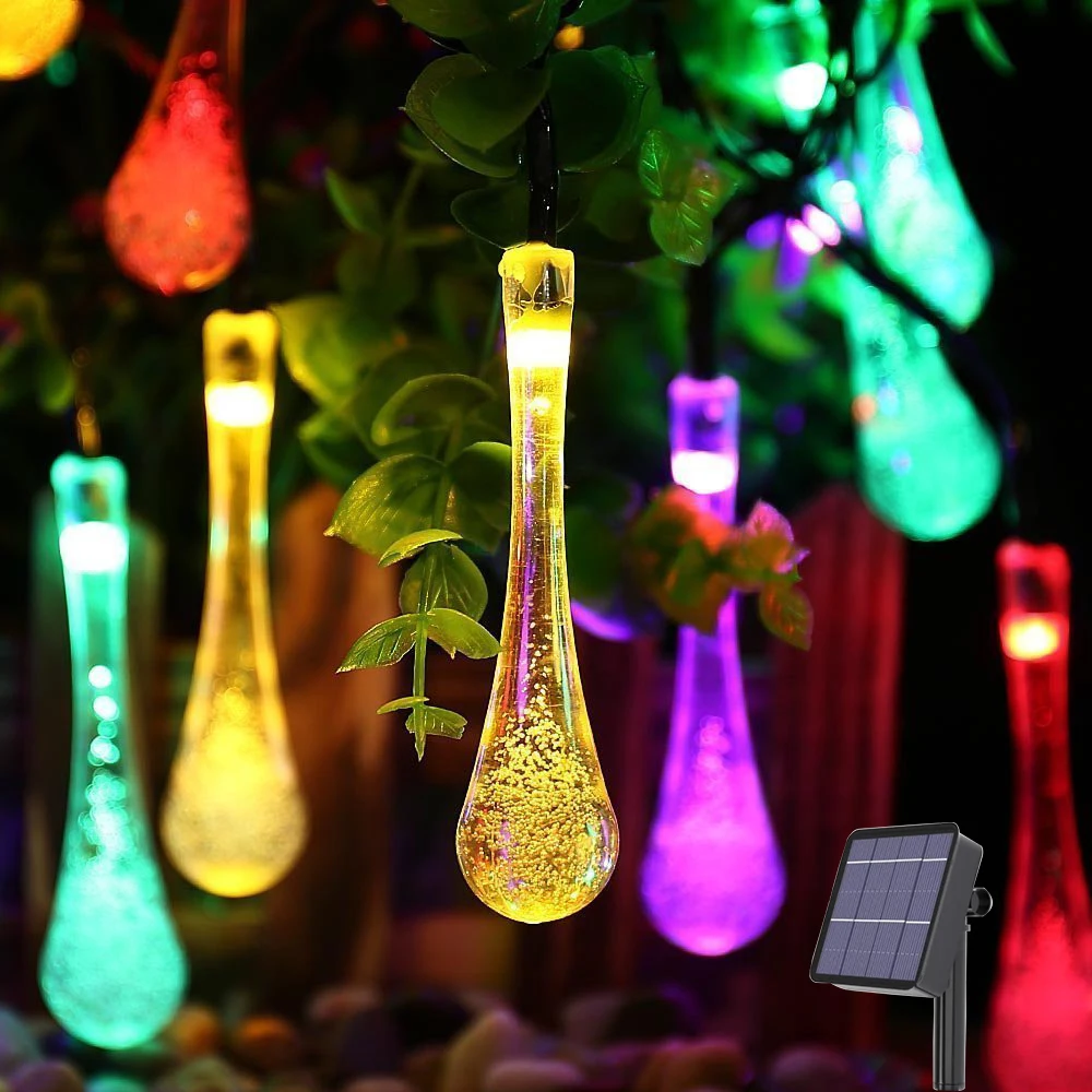 Water Droplets Solar String Lights Waterproof Outdoor Decoration Garland Fairy Lights For Garden Lawn Courtyard Wedding Party