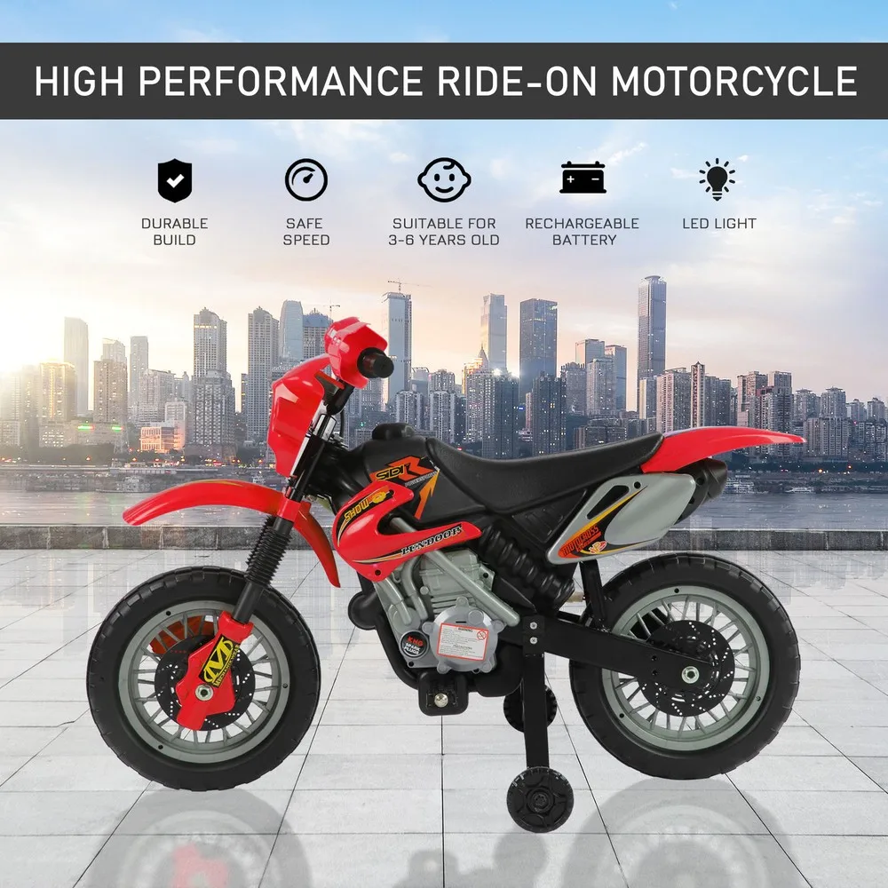 Giocattolo elettrico per moto con batteria per bici da cross per auto da 6 V con ruote da allenamento