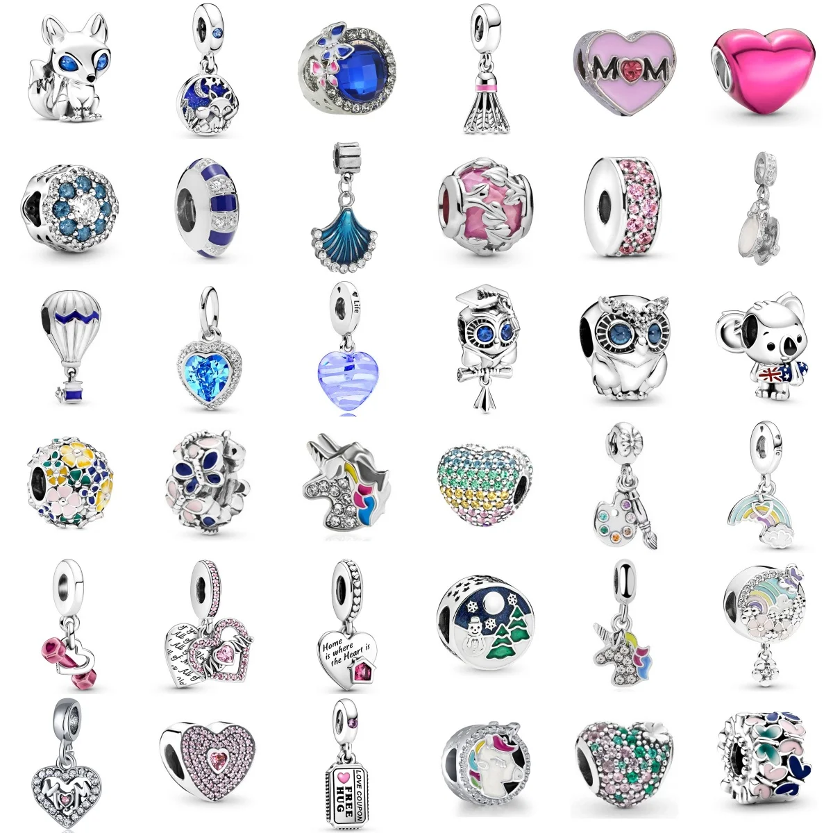 New Silver Plated Heart Pendants Animal Diamond Charm Beads For Women DIY Bracelet Necklace Jewelry Accessories Festival Gifts