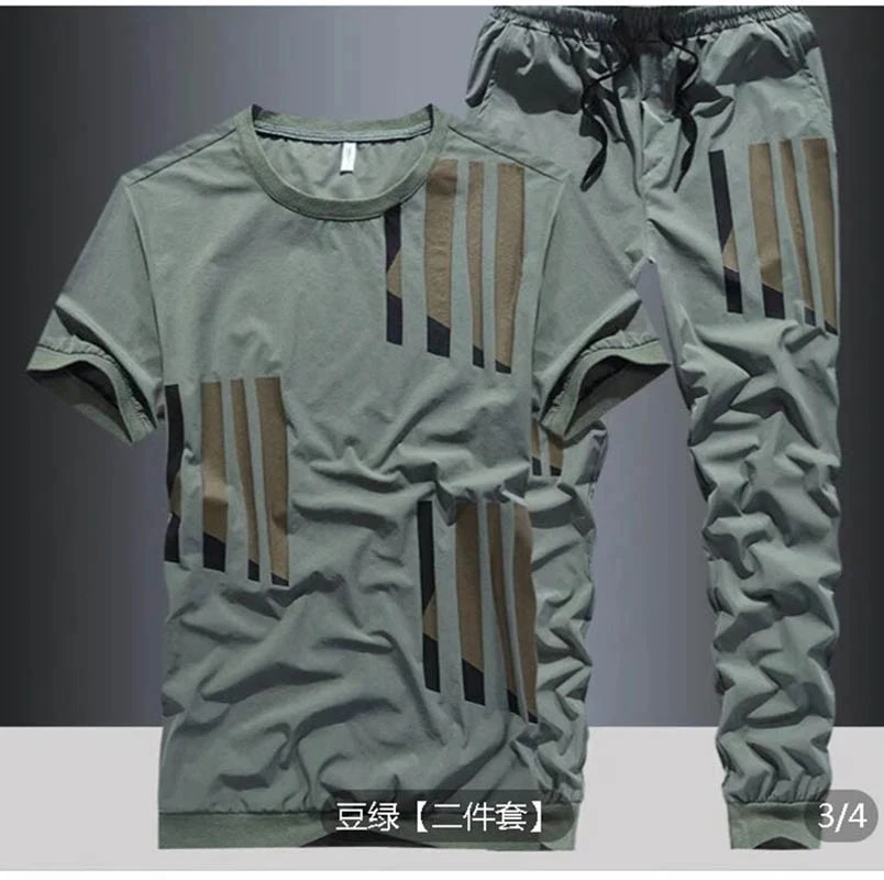 Traje de seda de hielo para hombre, camiseta de manga corta a la moda, pantalones sueltos, ropa deportiva informal, novedad de verano, 20234