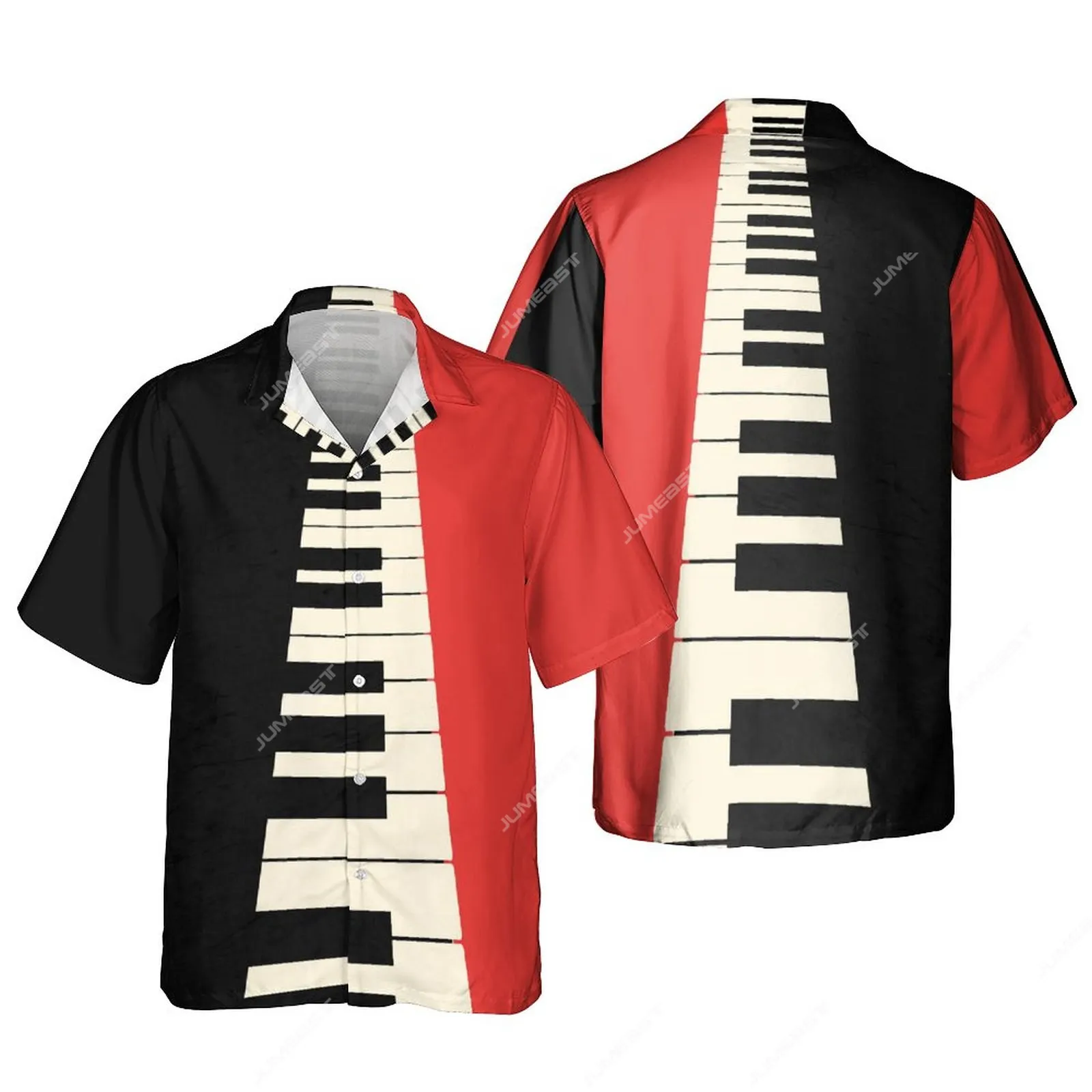 Jumeast – chemises hawaïennes pour hommes, imprimé guitare 3D, motif Piano, plage, Rockabilly, Hip Hop, vêtements Hippie coréens