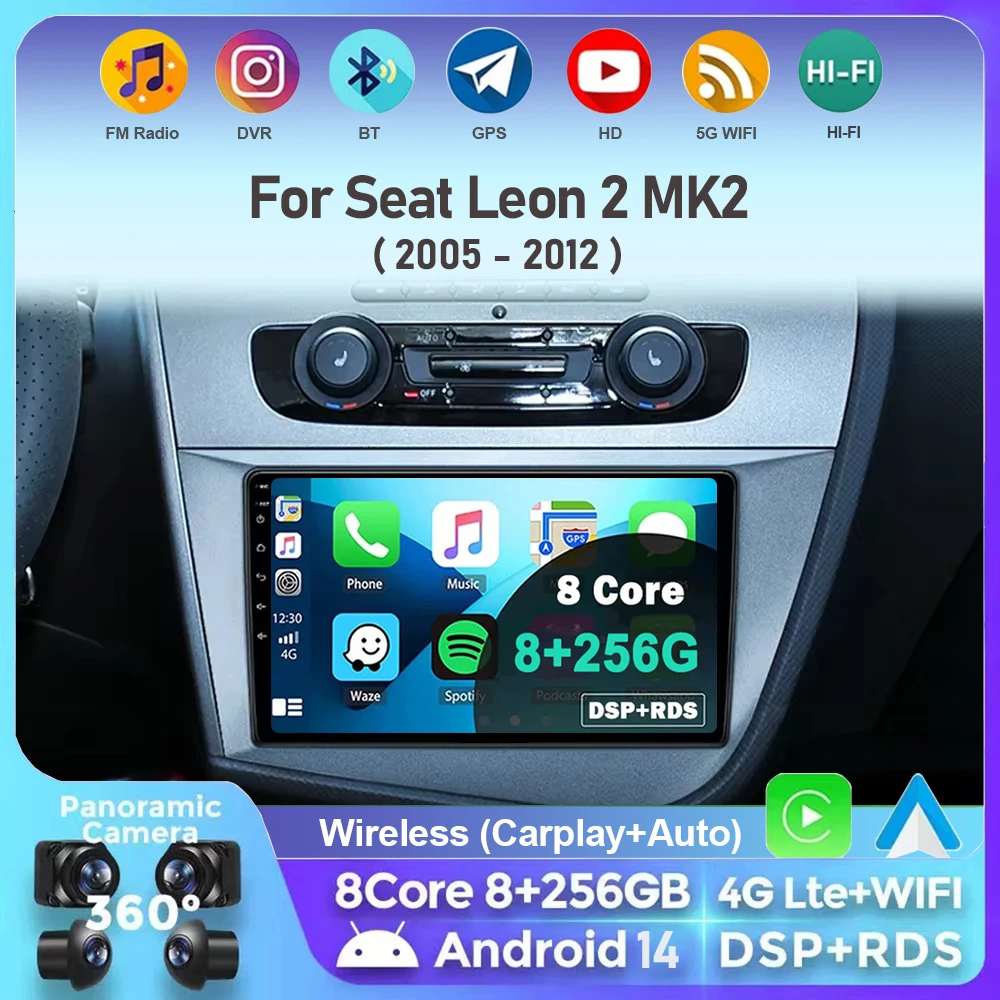 

Android 14 Car Radio For Seat Leon 2 MK2 2005 -2011 2012 Wireless Carplay Auto GPS WIFI 4G Multimedia Video Player Head Unit