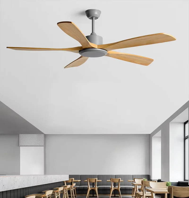 Nordic Home Wooden Ceiling Fan Reversible DC Motor 5 Solid Wood Blades Fan with Remote Control Reversible DC Motor