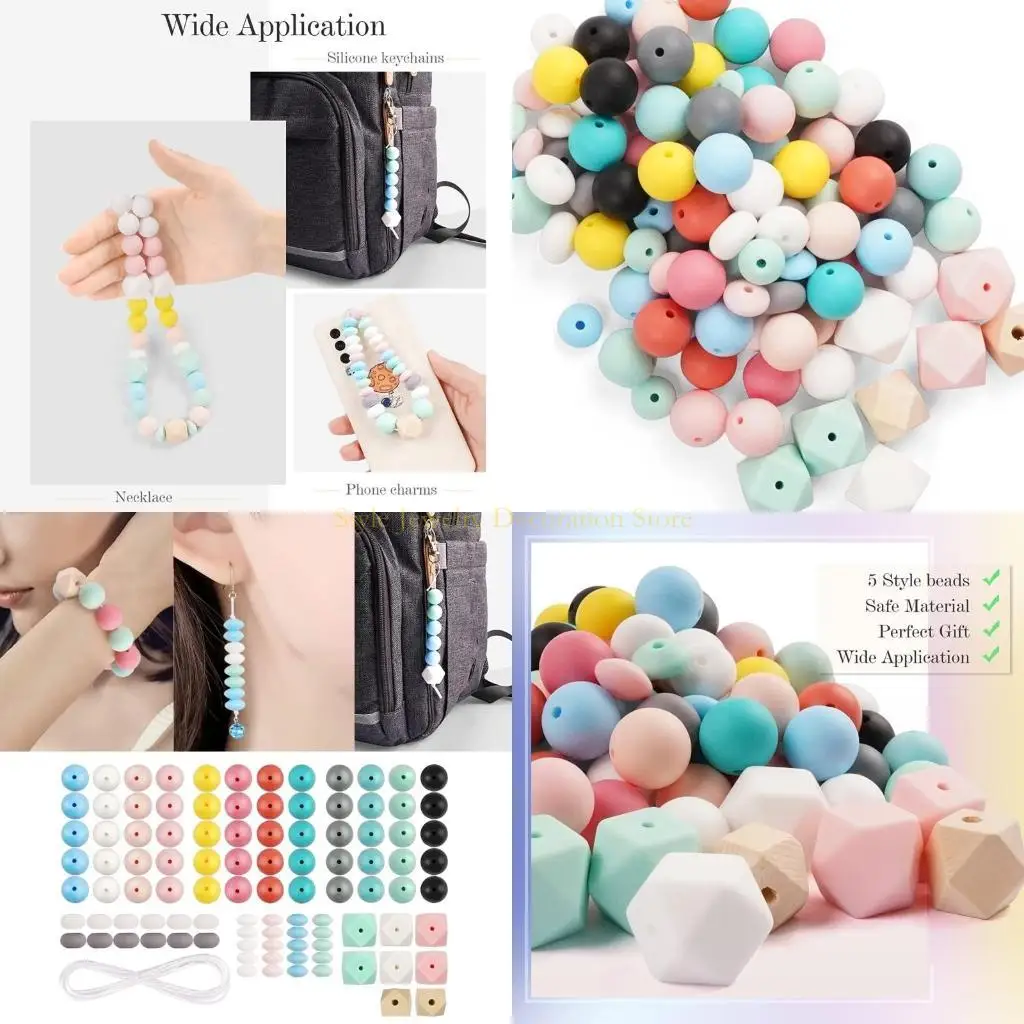 

D46E 100Pcs 12/14/15/16/17MM Baby Silicone Round Beads DIY Pacifier Chain Bracelet