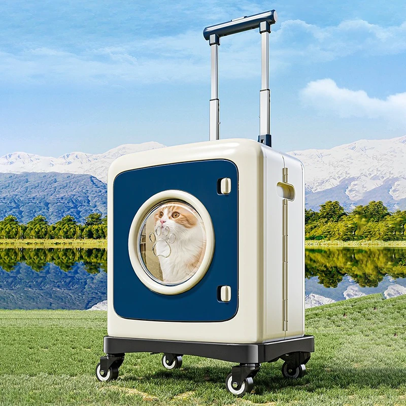 Pet Trolley Case Detachable Outdoor Cats Carrying Case Portable Adjustable Breathable Cat Suitcase Visible Large Pets Cart