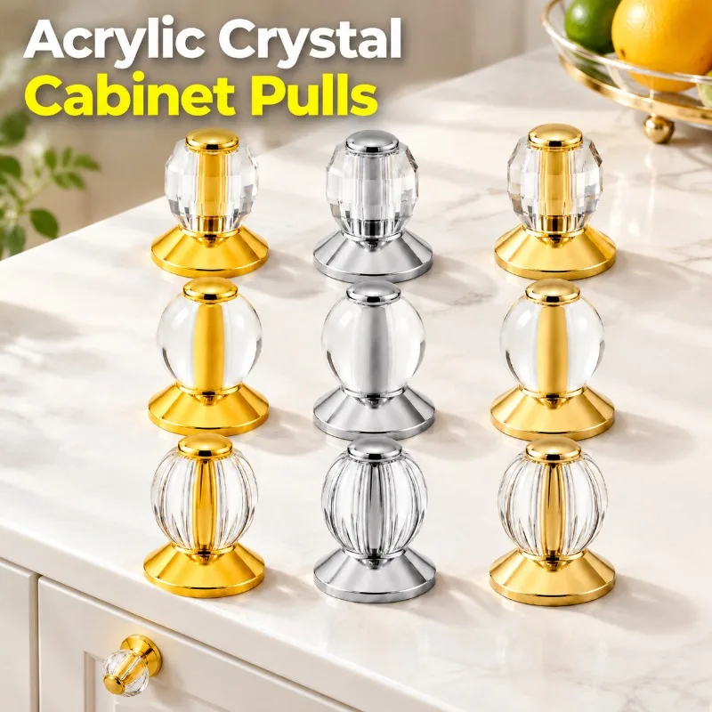 Acrylic Crystal Cabinet Pulls, Wardrobe Door Handles, Multi-purpose Decorative Knobs for Fruit Tray and Jar Lid, Single Hole