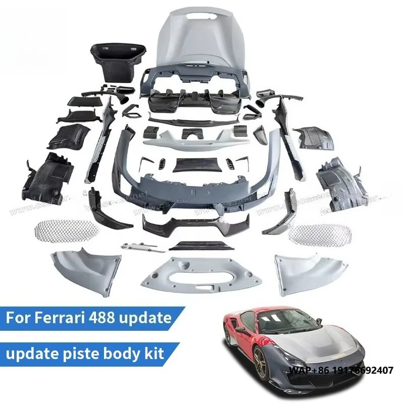 

Pis-ta Style Half Carbon Fiber Body Kit for'Ferrari 488 Front Bumper Side Skirts Engine Hood Fender Flares Rear Spoiler Bodykit