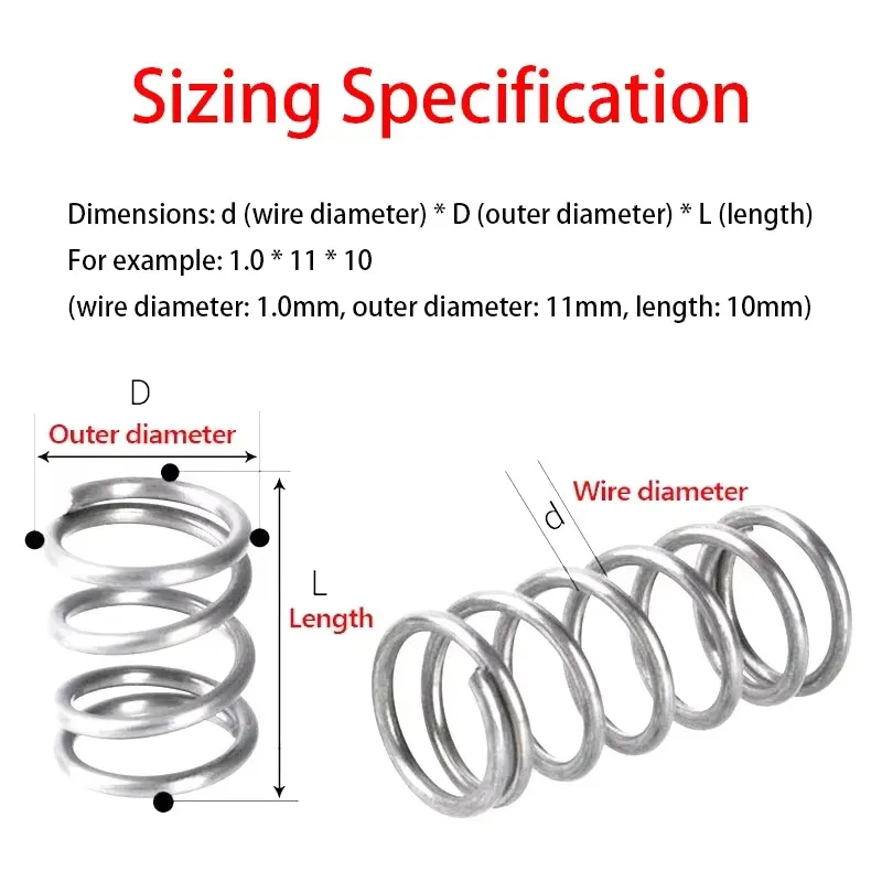 1Pc Wire Diameter:1.2-3.0mm, 304 Stainless Steel Spiral Coil Rotor Compression Spring, Outer Diameter:12-32mm, Length:200/300mm