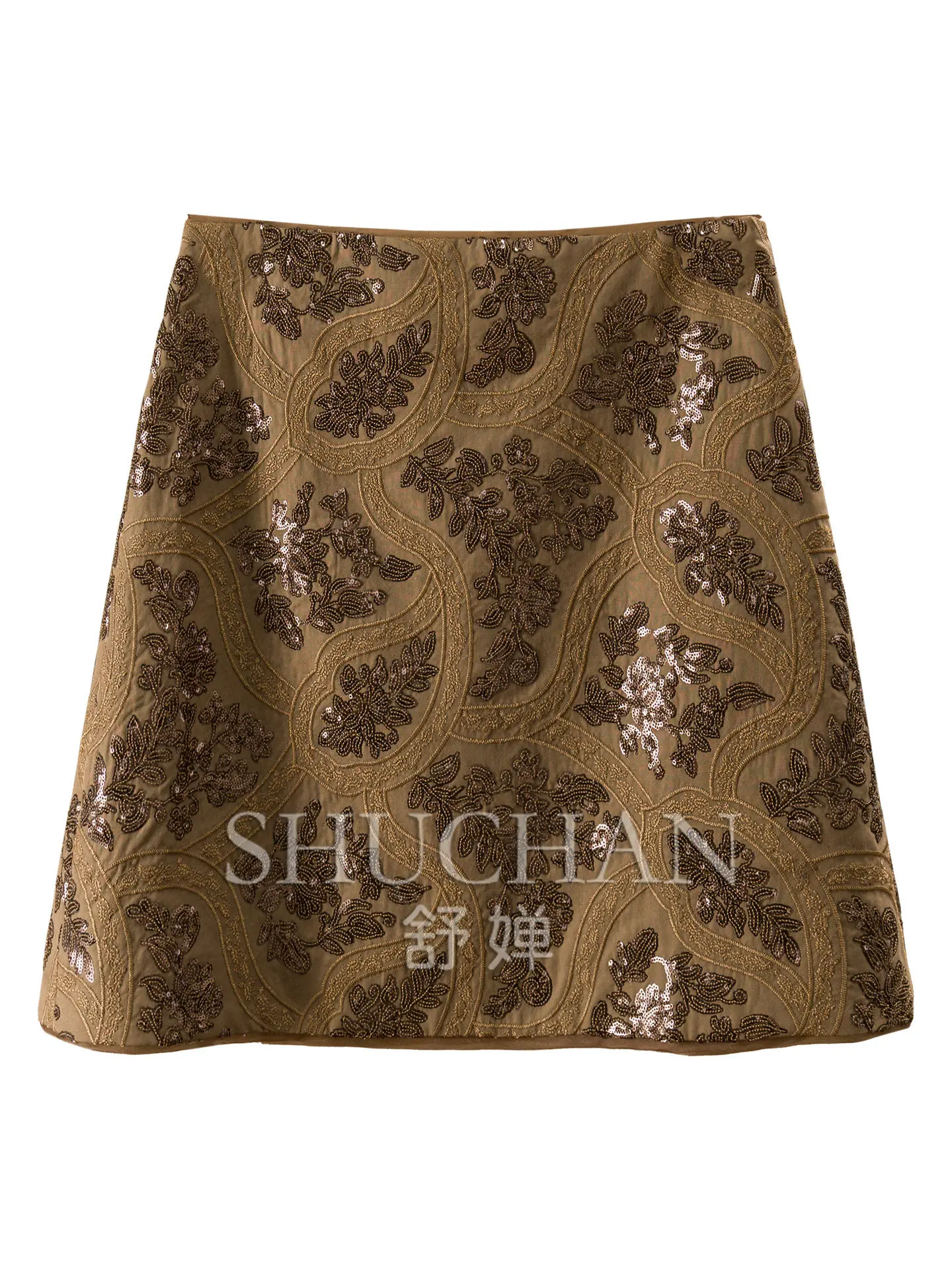 Starlight Muse Exquisite Embroidery Sequined Lyocell A Word Two Lengths Hip Wrap Skirt H73W9