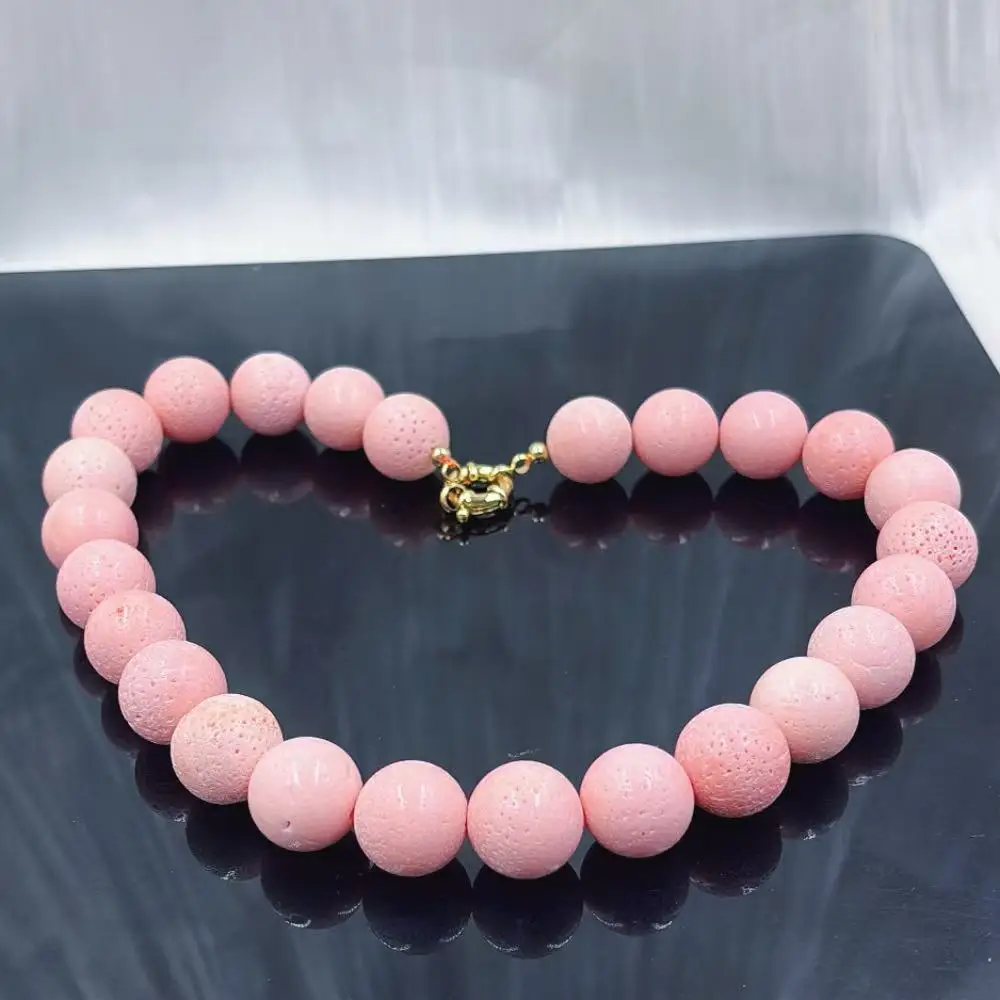 16-18mm Punk Big Unisex Women Men Halloween Gift Pink Round Natural Sea Bamboo Coral Jewelry Collar Necklace