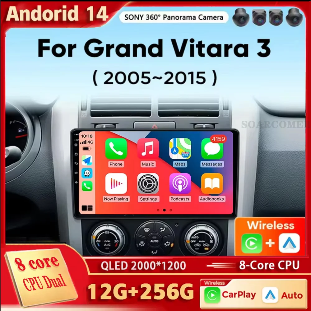 Android 14 Car Radio Multimidia Player For Suzuki Grand Vitara 3 2005-2015 GPS Auto Carplay Touch Screen Video Navigaion Stereo