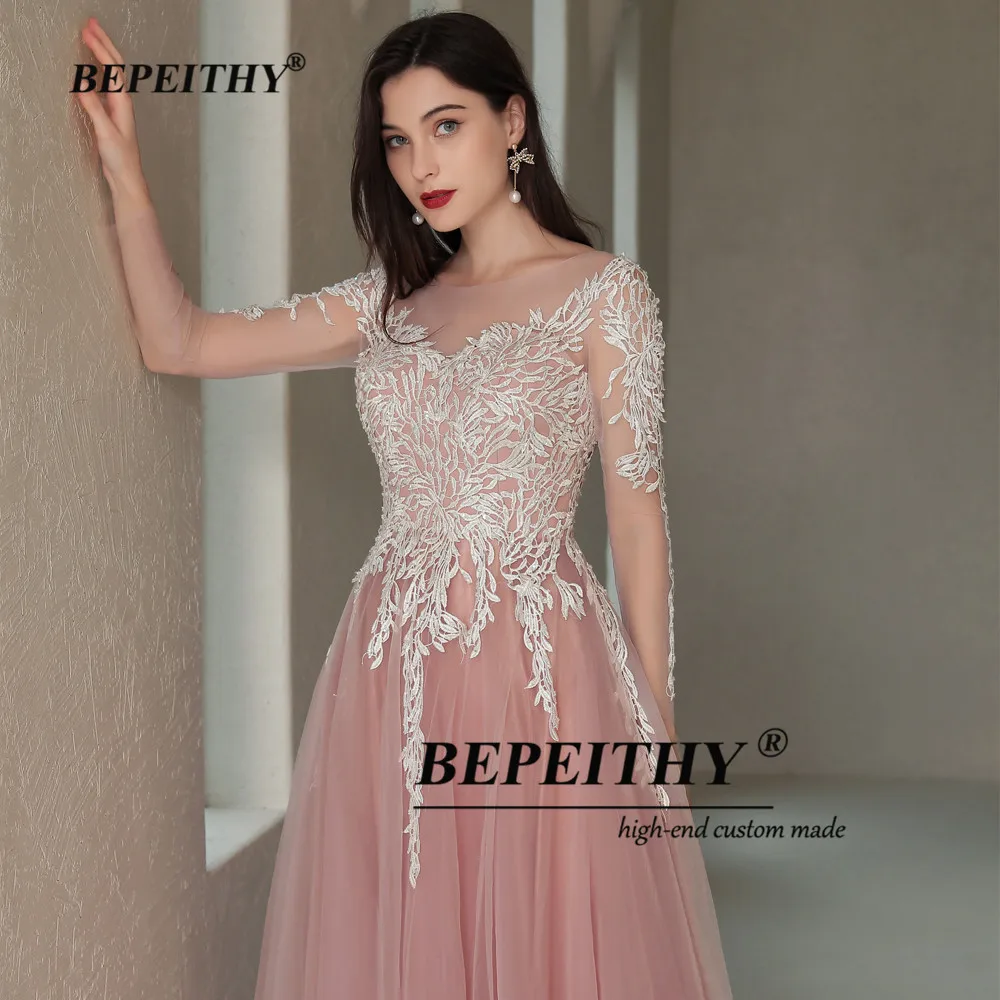 BEPEITHY vestido de noche personalizado para mujer, manga completa, rosa, dulce, Gril, Vintage, largo hasta el suelo, fiesta, boda, noche