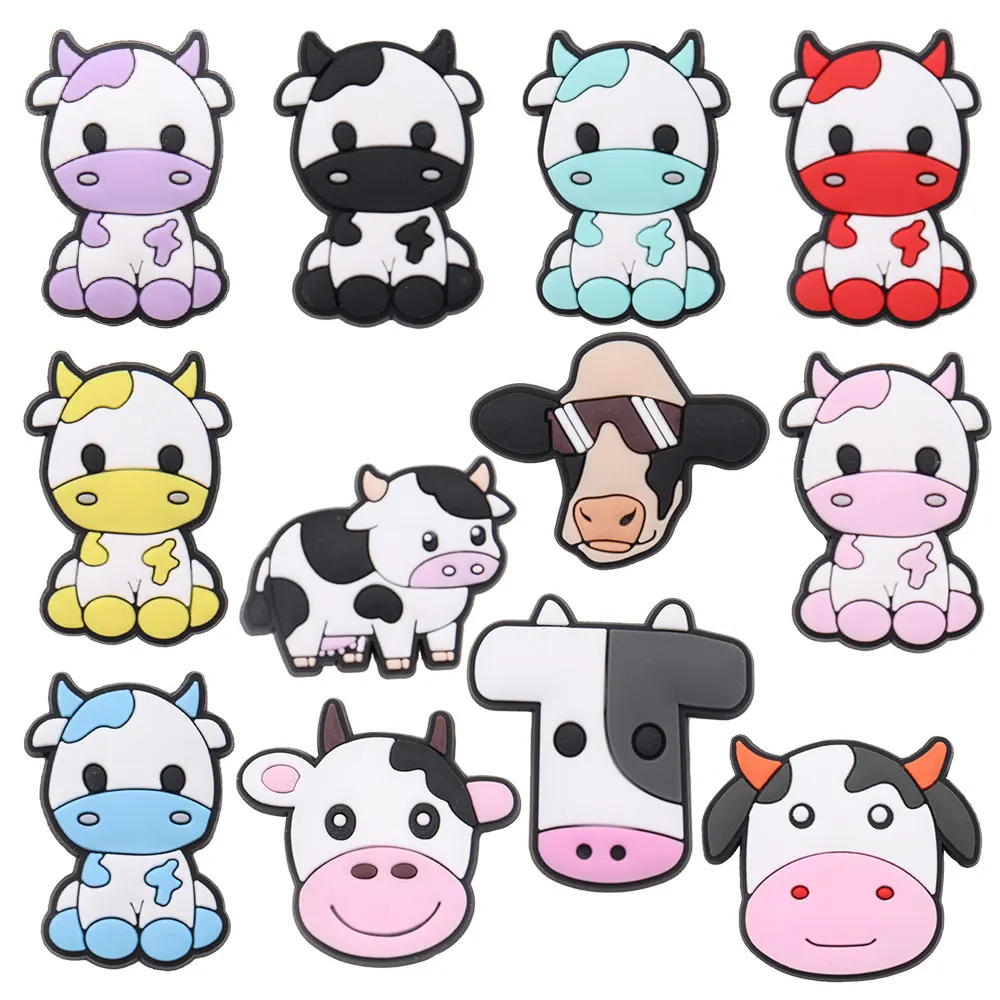 12pcs/set Animals Cow PVC Cartoon shoe Buckle Fit Wristbands DIY Charms Decorations Hole Kids Shoes Ornaments
