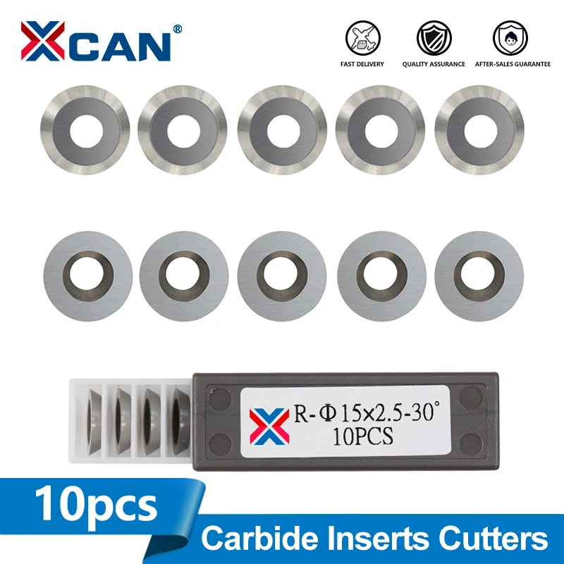 XCAN 10pcs Round Carbide Insert Cutter 12/15/16mm 30 Degree Woodturning Tools Hollowers Knives for Wood Lathe Chuck Turning