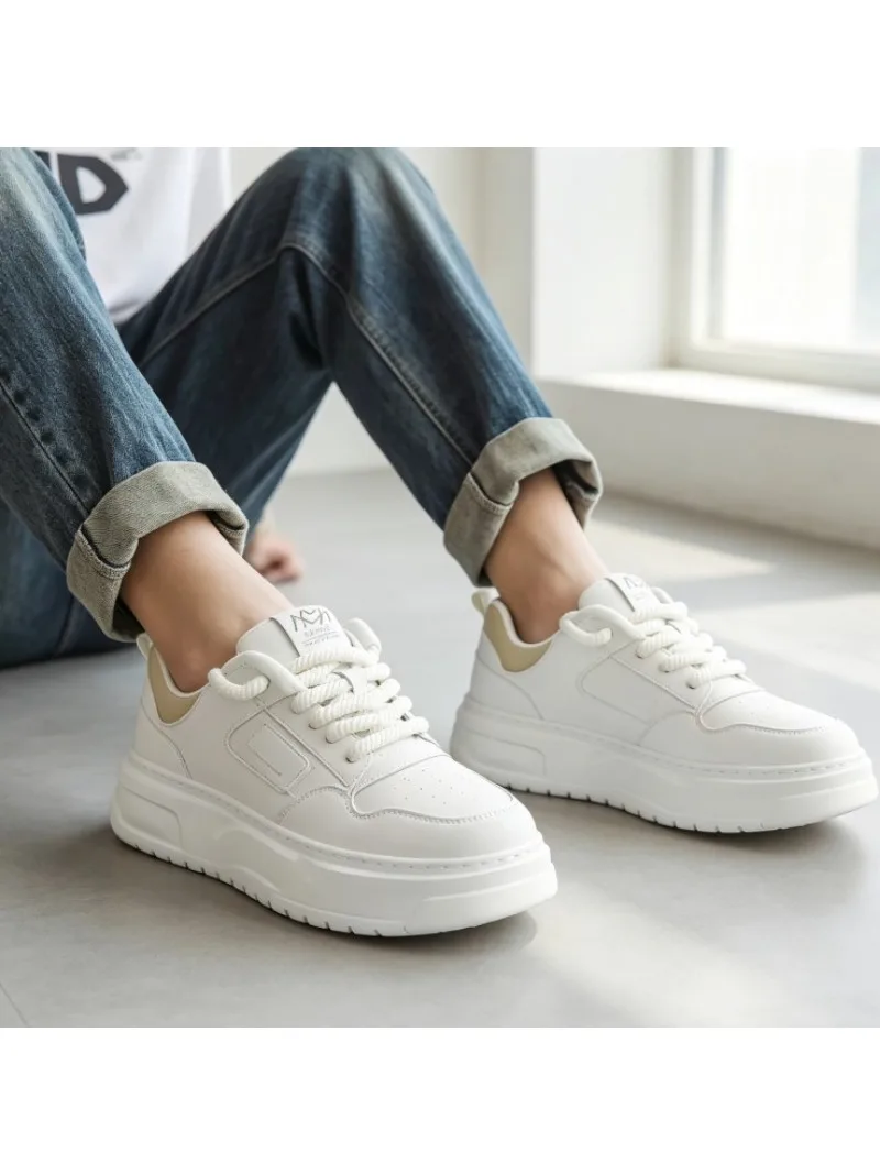 Men's Korean Style Platform Skate Shoes 2026 Spring New Breathable PU Thick Sole Multicolor Student Daily Streetwear Footwear