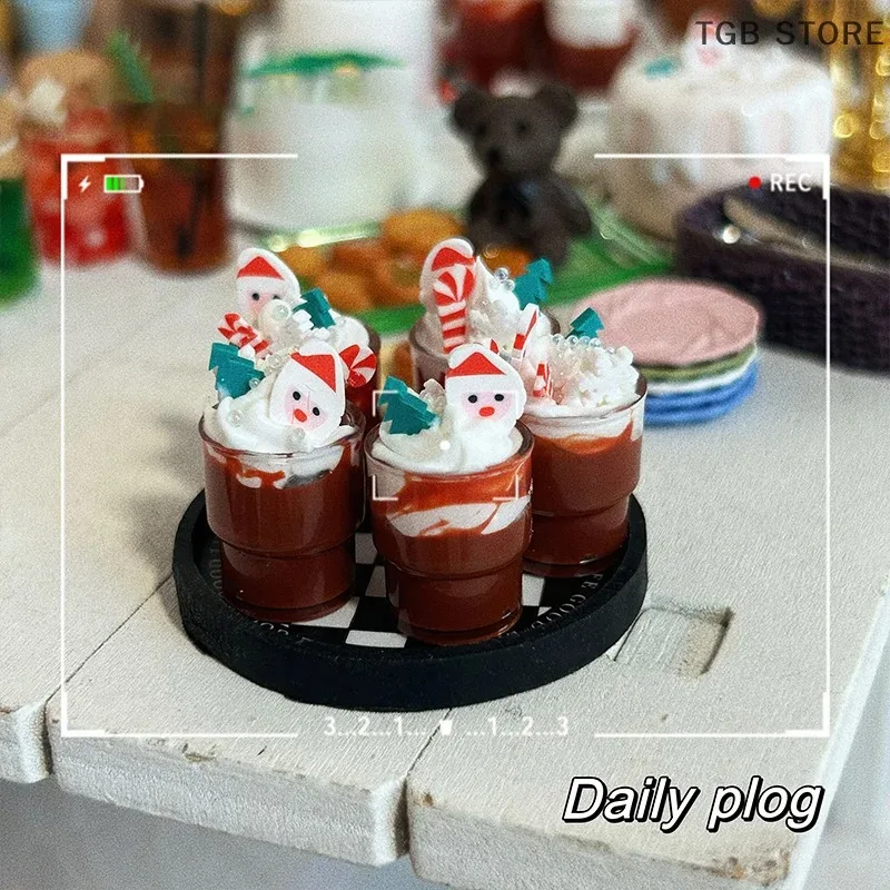 1/12 Scale Mini Christmas Chocolate Drink Model Simulated Beverage DIY Dollhouse Holiday Scene Decor Accessories