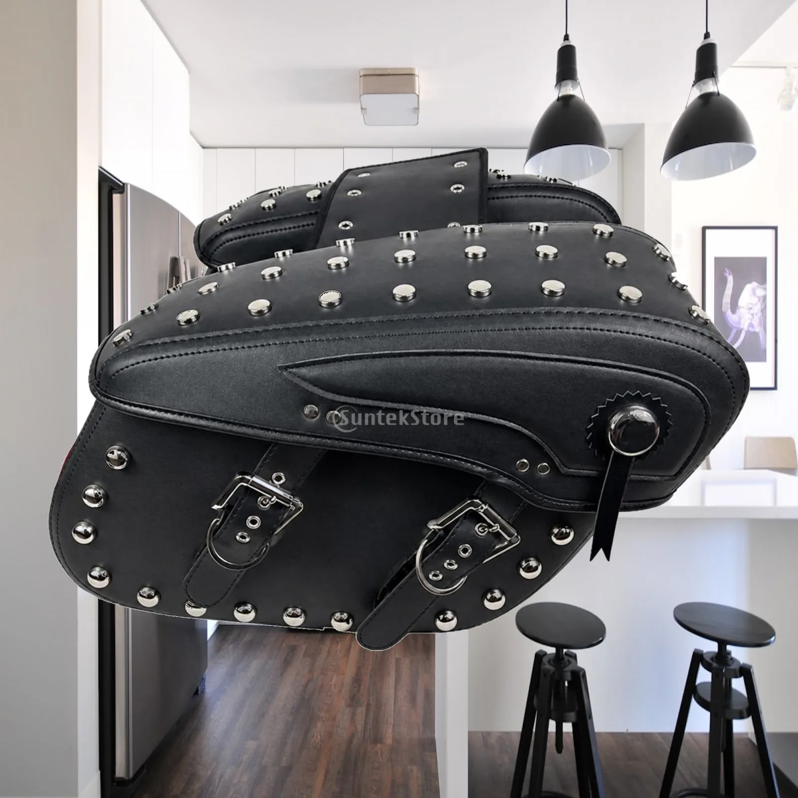Water Resistant Leather Motorcycle Side Bags for Cruiser Motorcycle Commuting Travel Storage Pannier